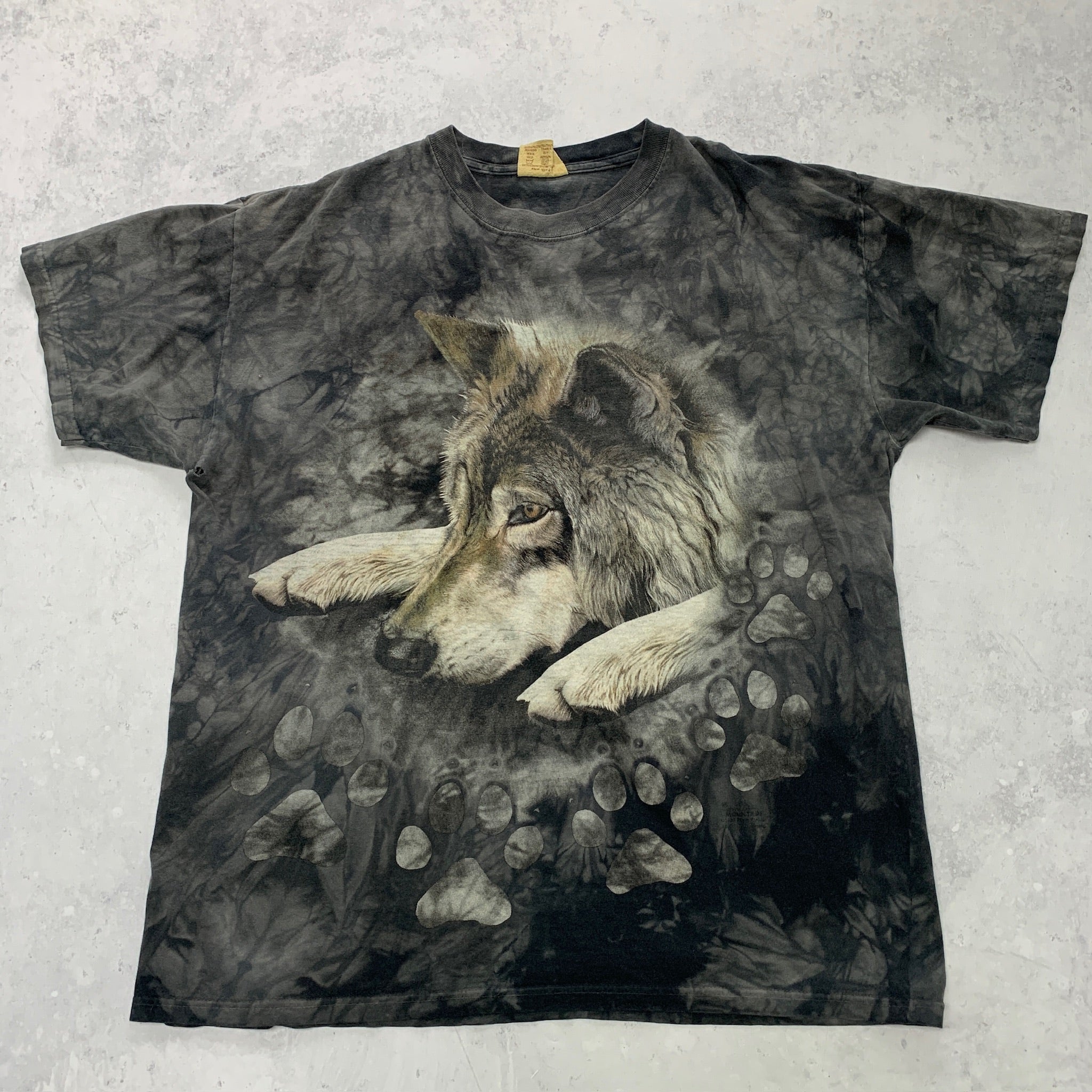 Vintage T Shirt Mens Large Grey Graphic Print 00s The Mountain Nature Wolves