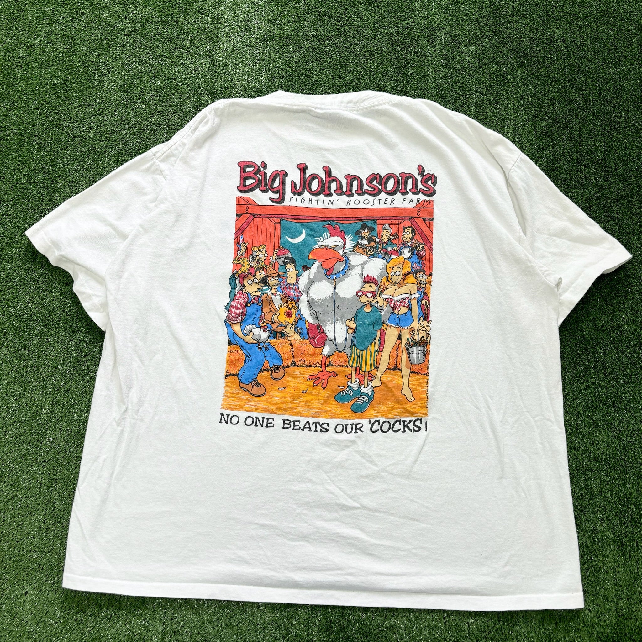 Vintage T Shirt Mens Large White Single Stitch Graphic Print 90s Big Johnson