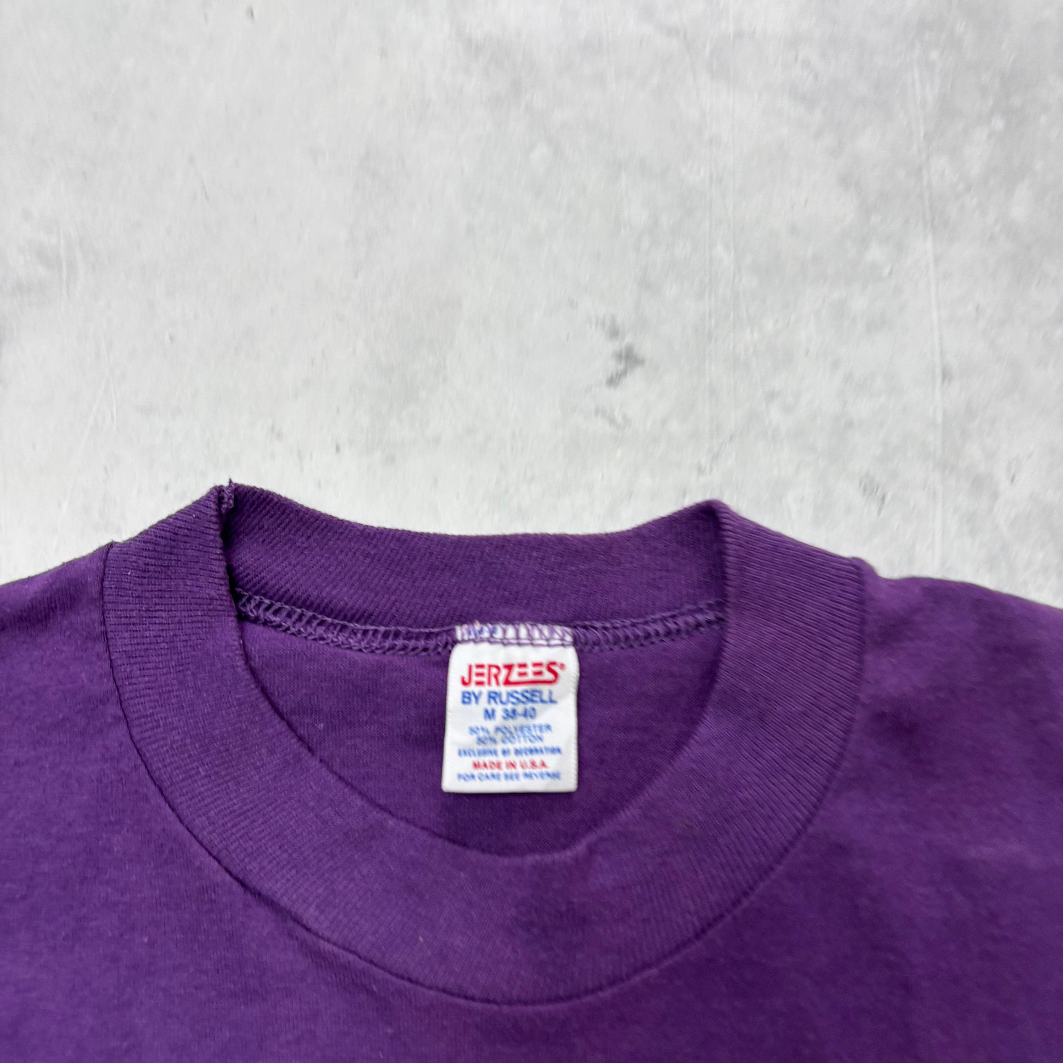 Vintage T Shirt Mens Small Purple Single Stitch Graphic Print 80s Tourist (E)