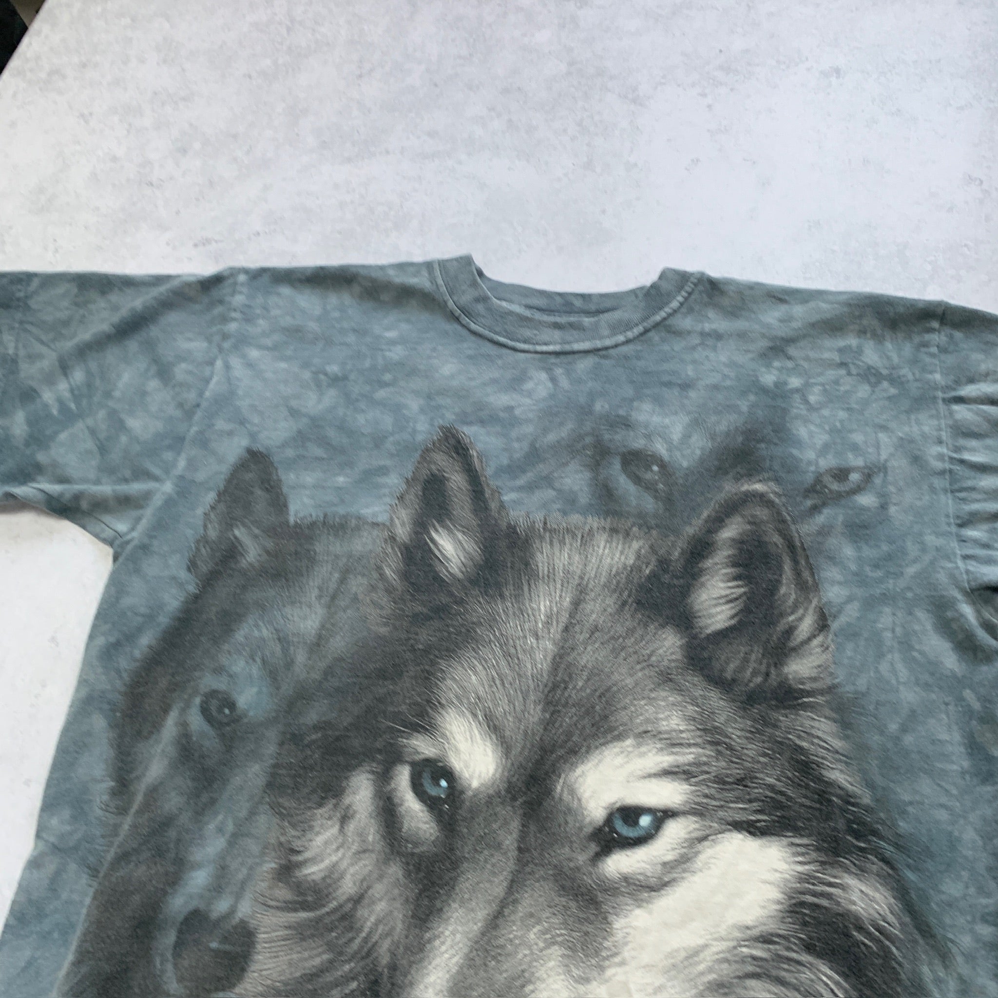 Vintage T Shirt Mens Medium Blue Graphic Print 00s Wolf Animal Nature