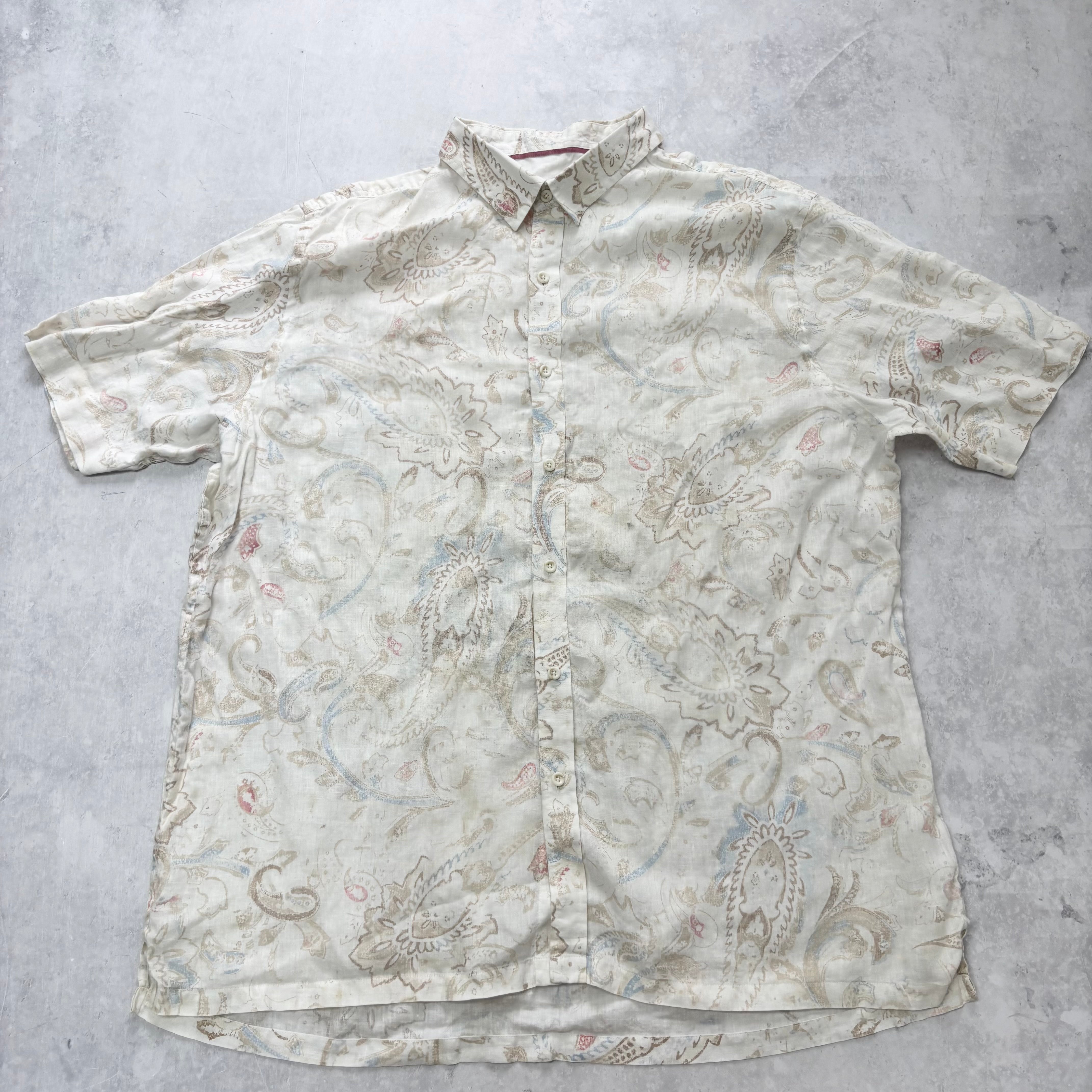 Vintage Hawaiian Shirt Mens XXL White Floral Aloha Short Sleeve Linen