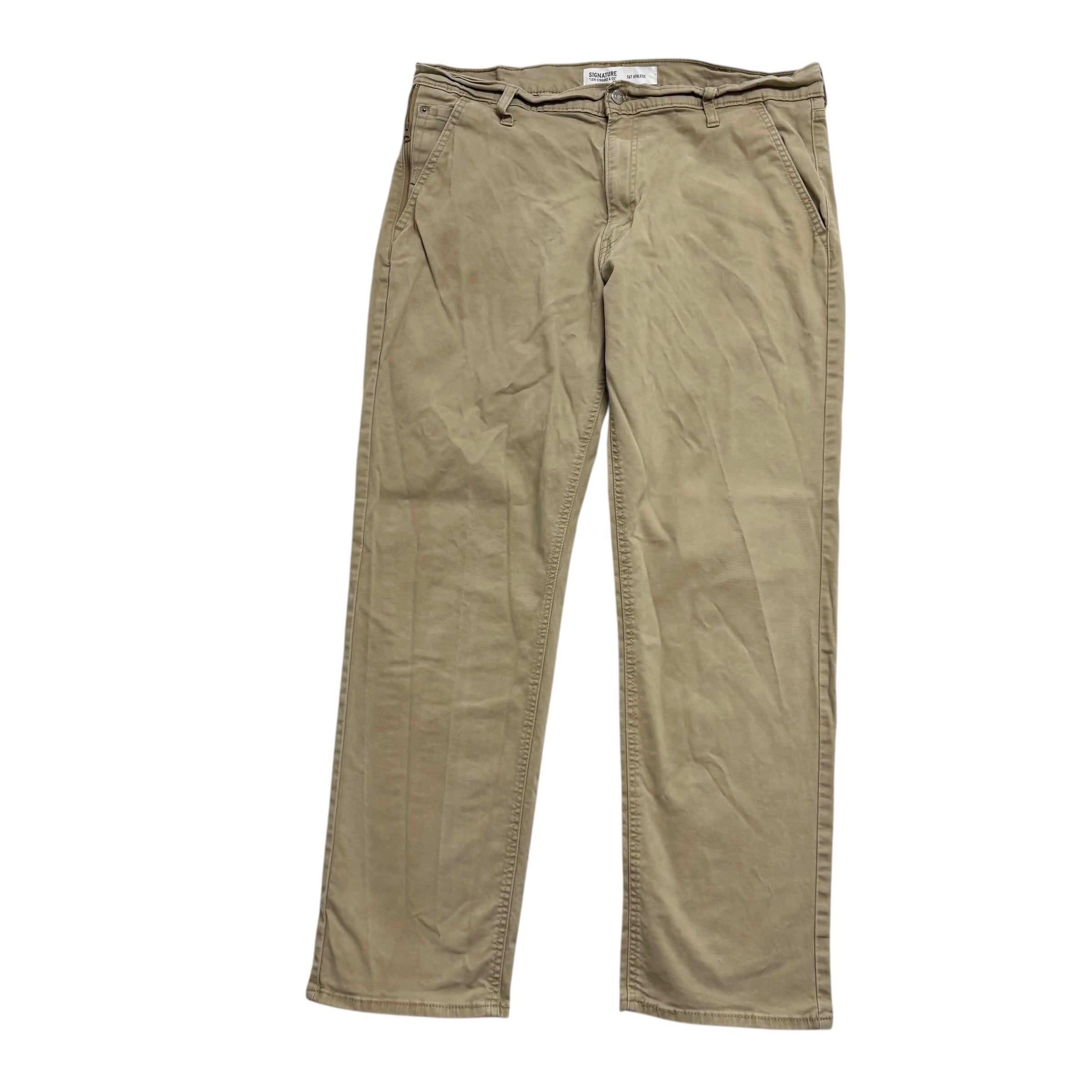 Levis Signature Trousers W38 L31 Mens Beige Athletic Straight Stretch Pants (E)