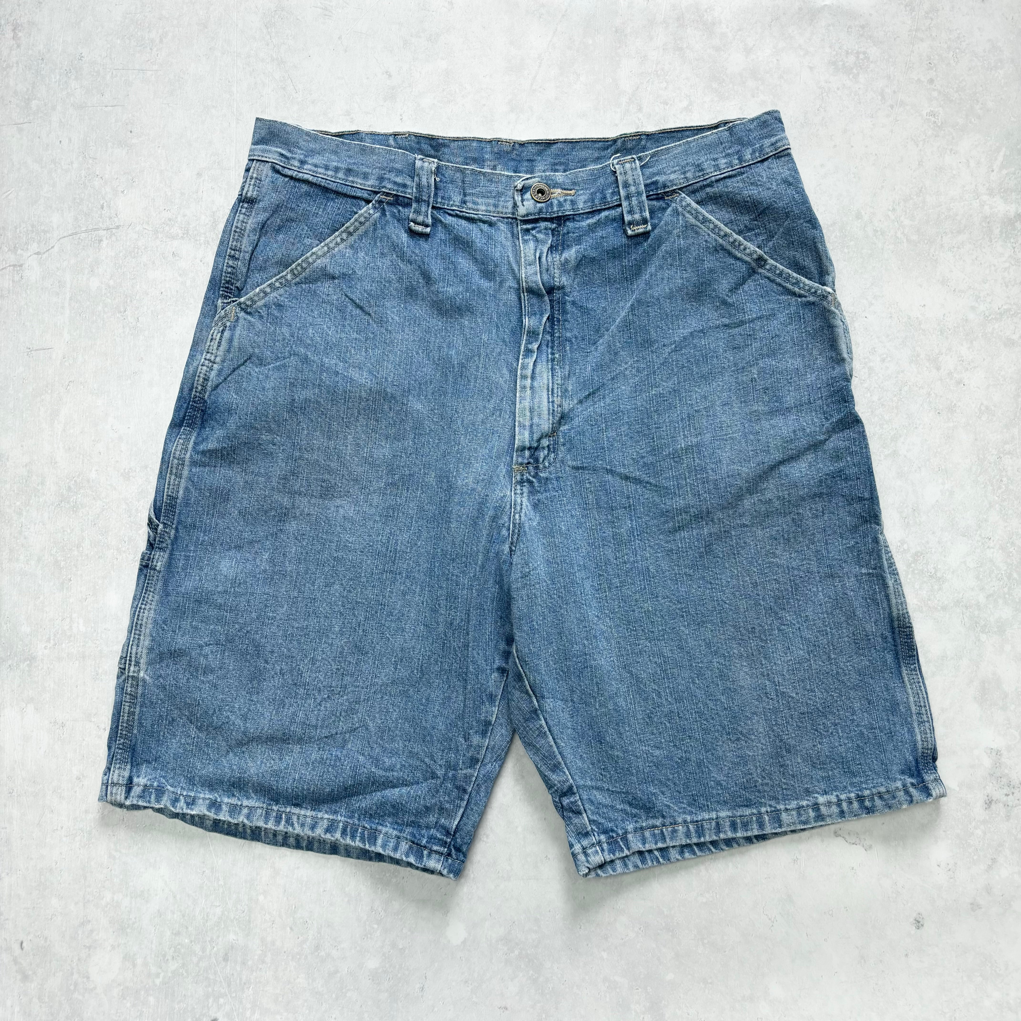 Vintage Wrangler Jorts W34 Mens Denim Shorts Mid Blue Baggy Relaxed Carpenter