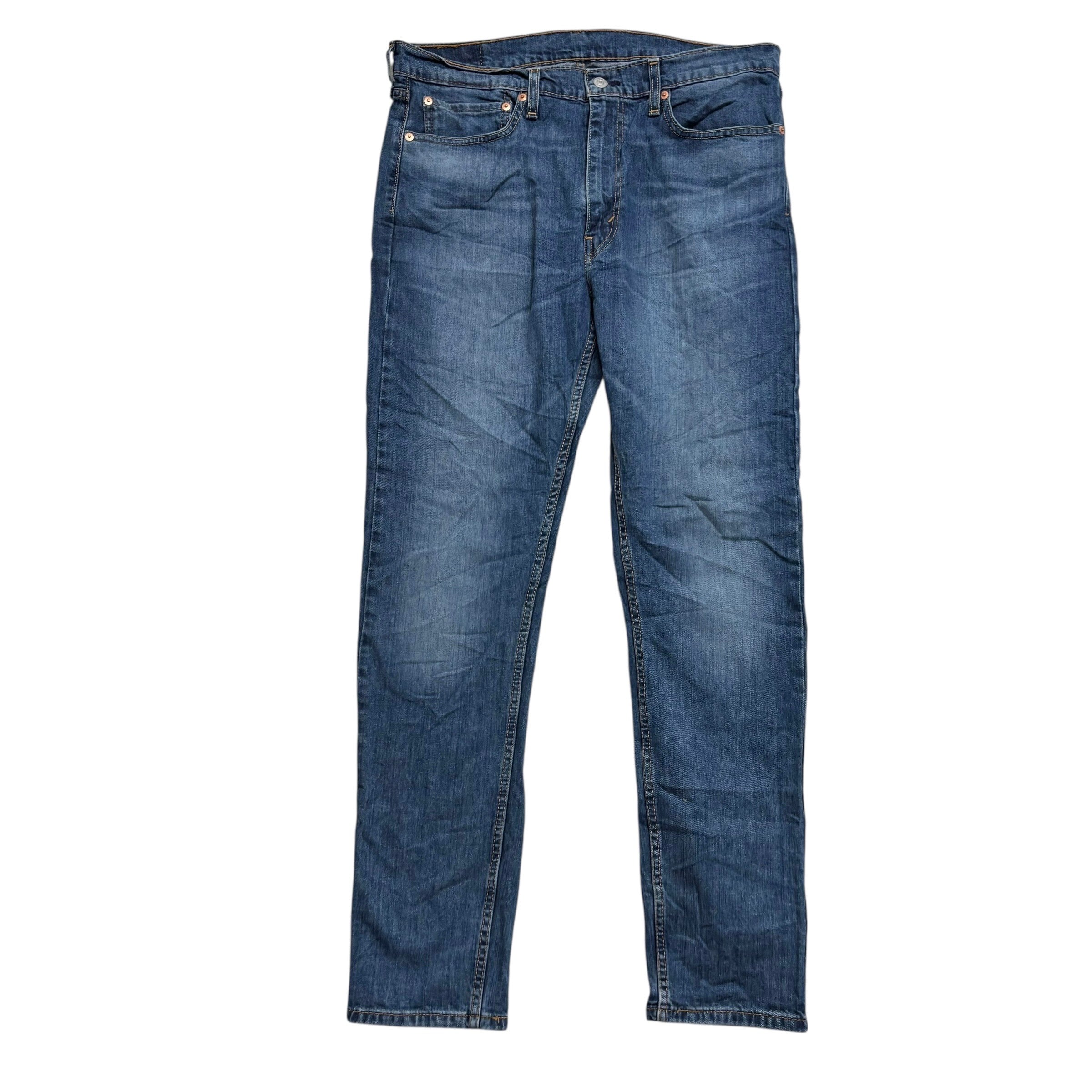 Levis Jeans W36 L30 Mens Mid Blue Regular Tapered Fit Stretch Denim (E)