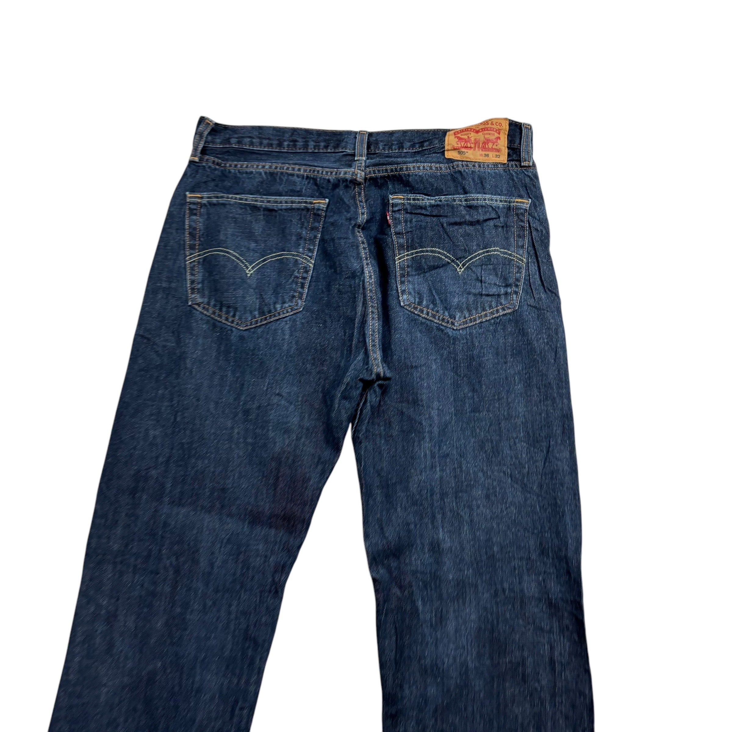 Levis 505 Jeans W36 L32 Mens Dark Blue Regular Straight Fit Denim