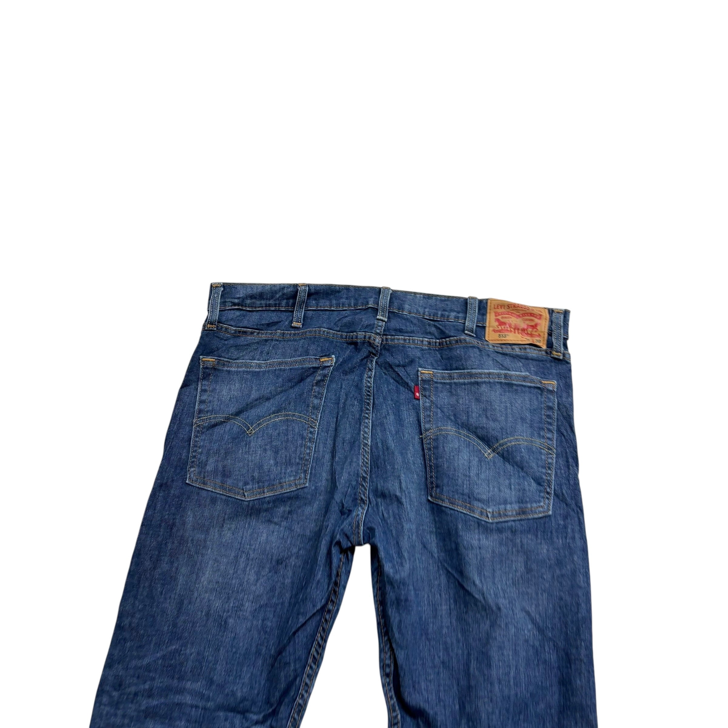 Levis 513 Jeans W38 L32 Mens Mid Blue Slim Straight Fit Stretch Denim (E)