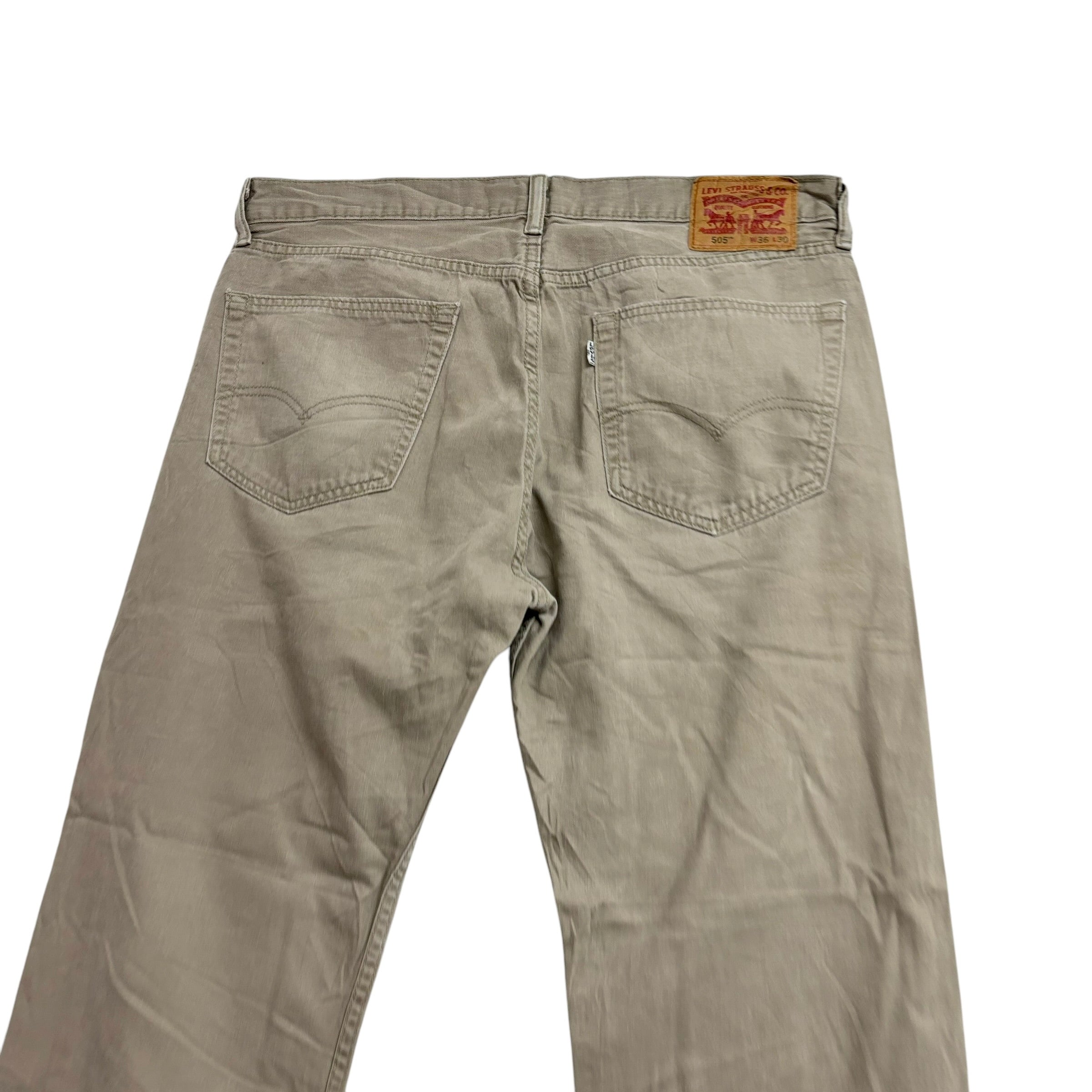 Levis 505 Trousers W36 L30 Mens Stone Regular Straight Fit Cotton Pants