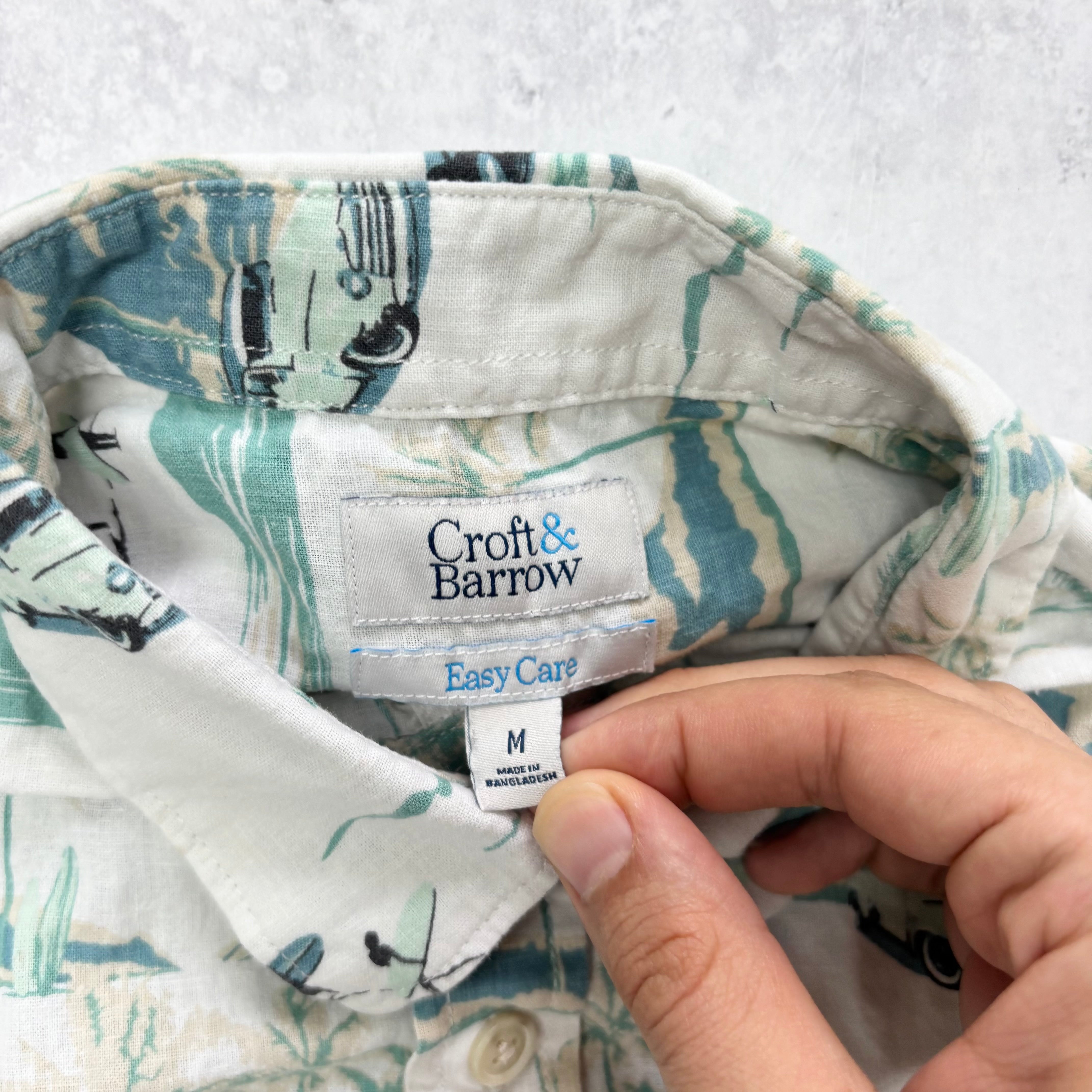 Hawaiian Shirt Mens Medium White Aloha Short Sleeve Linen Regular Fit (E)