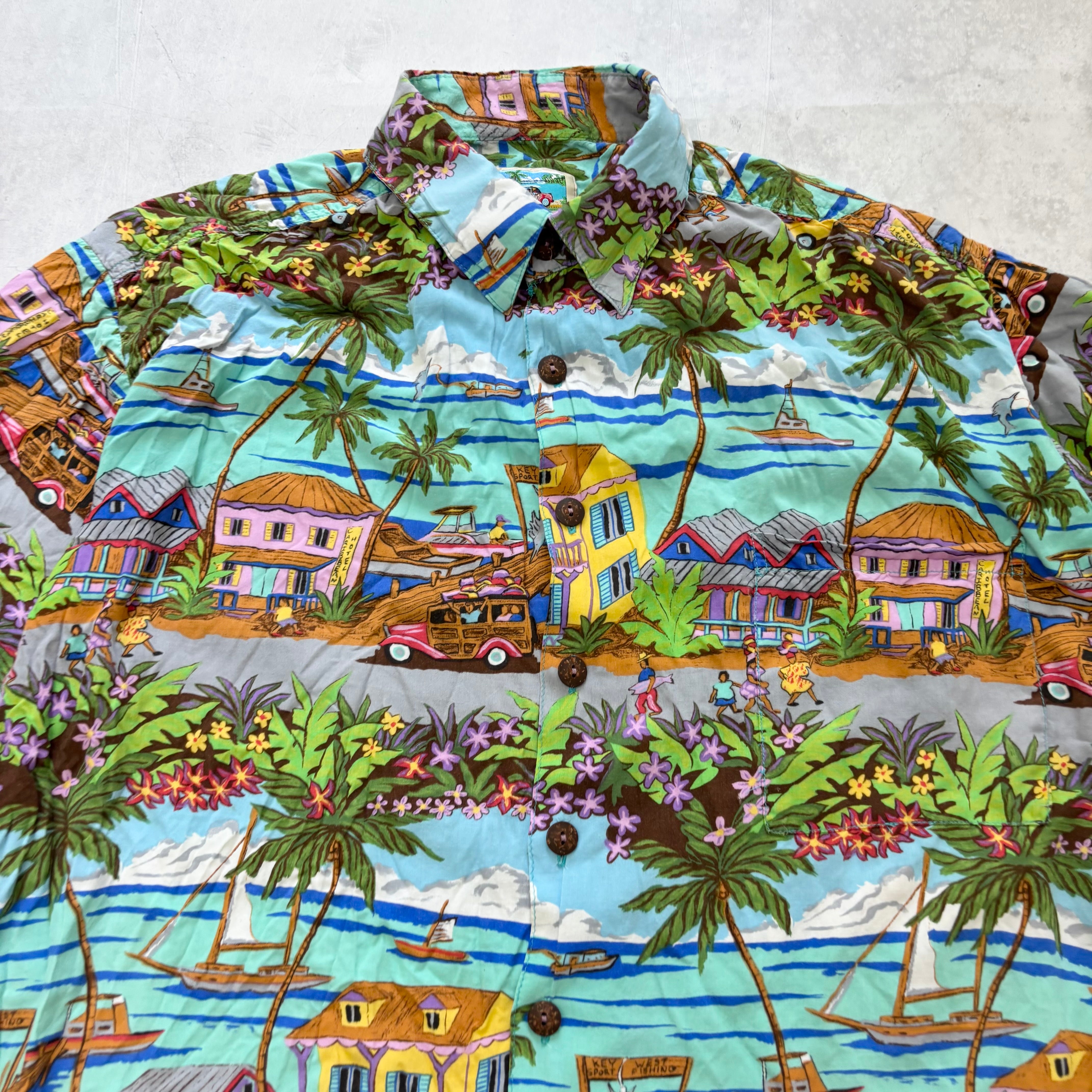 Vintage Hawaiian Shirt Mens Medium Blue Short Sleeve Rayon (E)