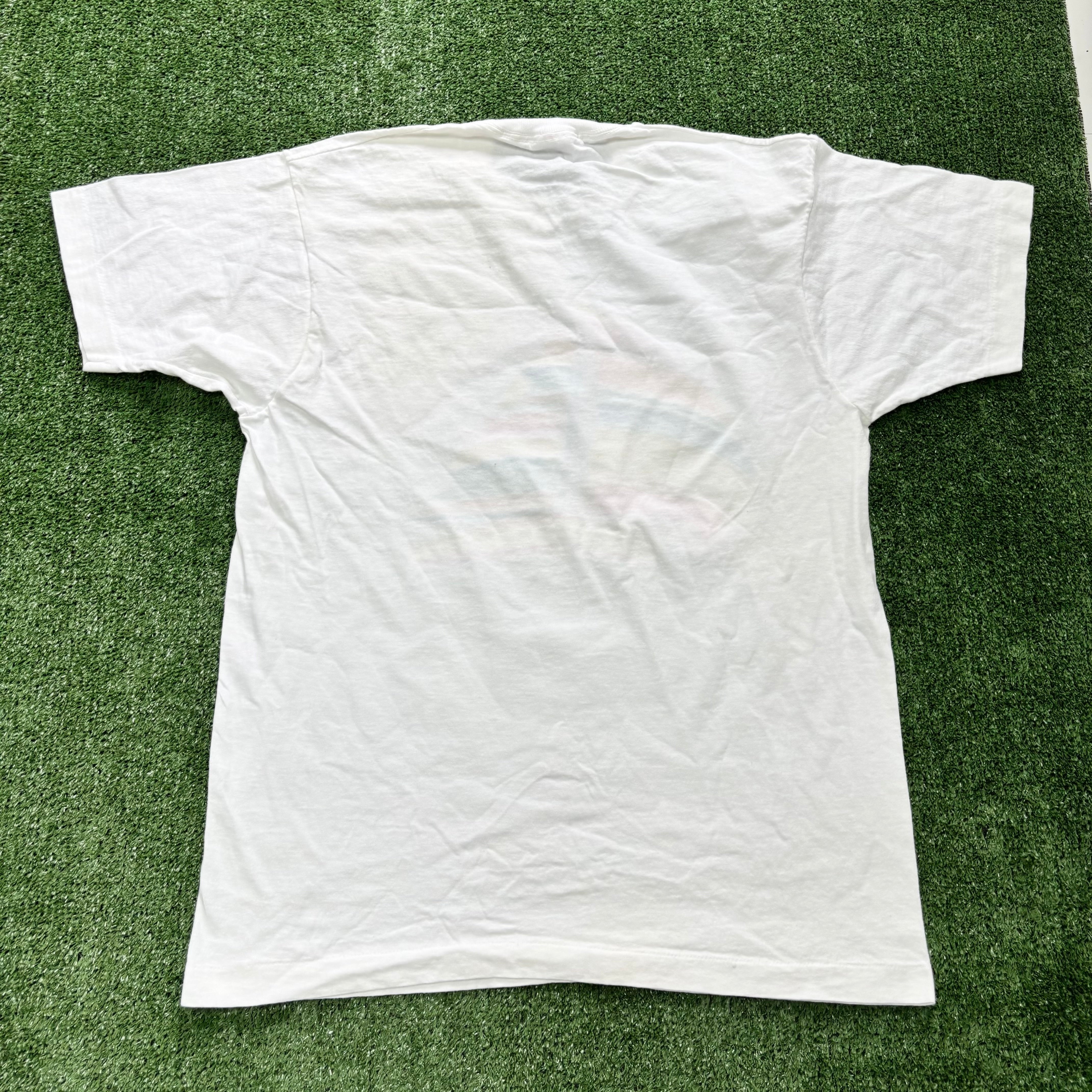 Vintage T Shirt Mens Large White Single Stitch Graphic Print 90s USA Tourist