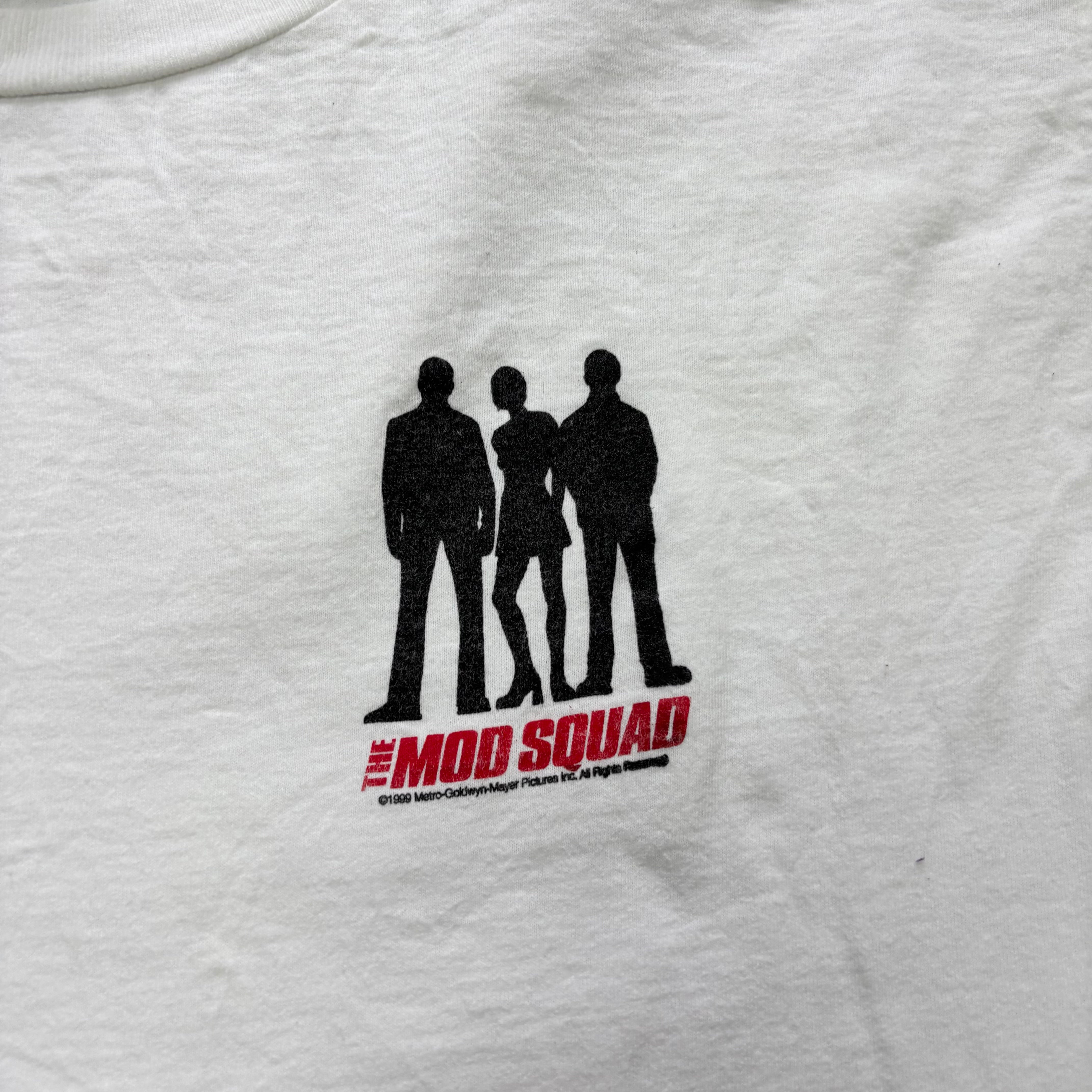 Vintage T Shirt Mens Large White Graphic Print 90s Film Movie Mob Squad