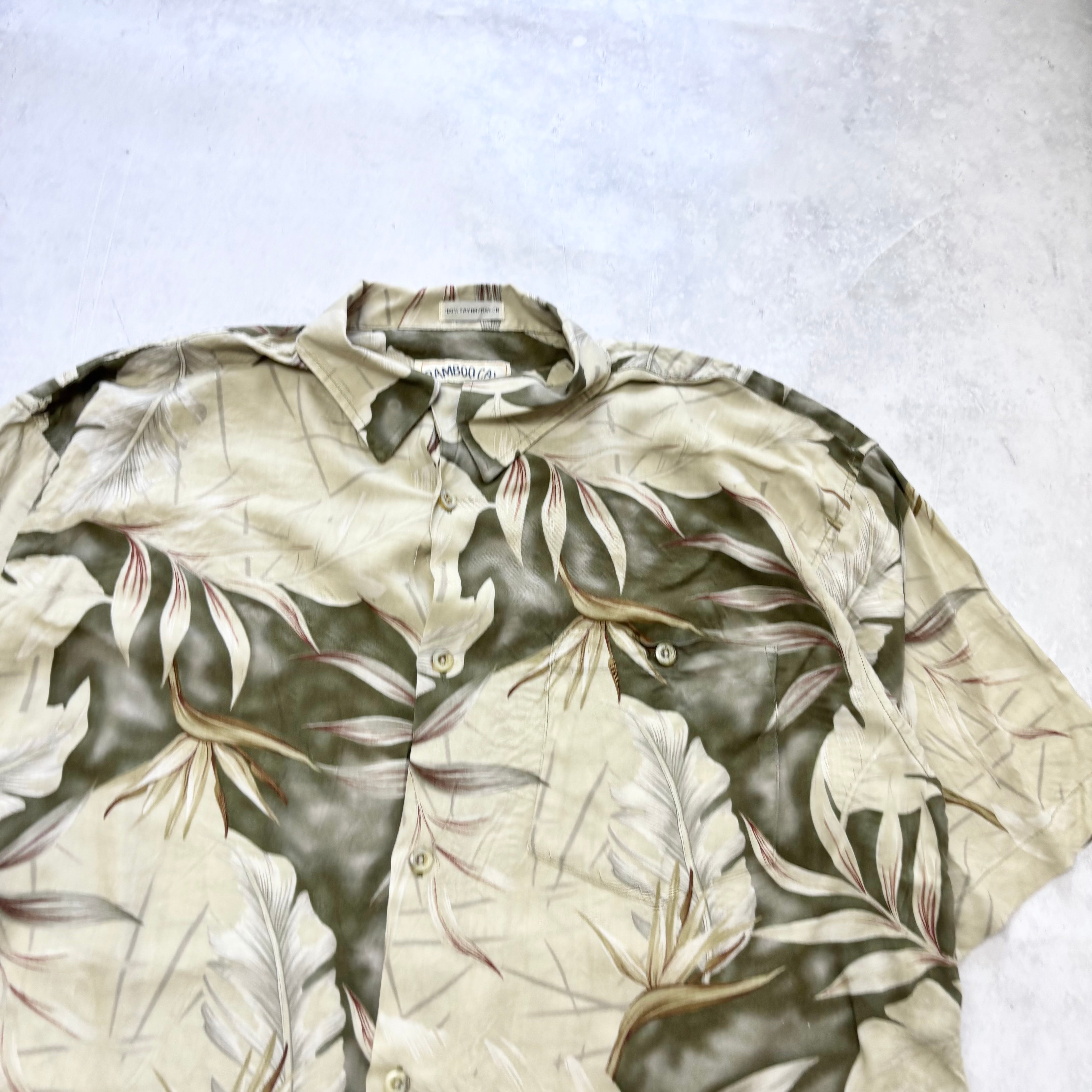 Vintage Hawaiian Shirt Mens Large Green Floral Aloha Short Sleeve Rayon (E)