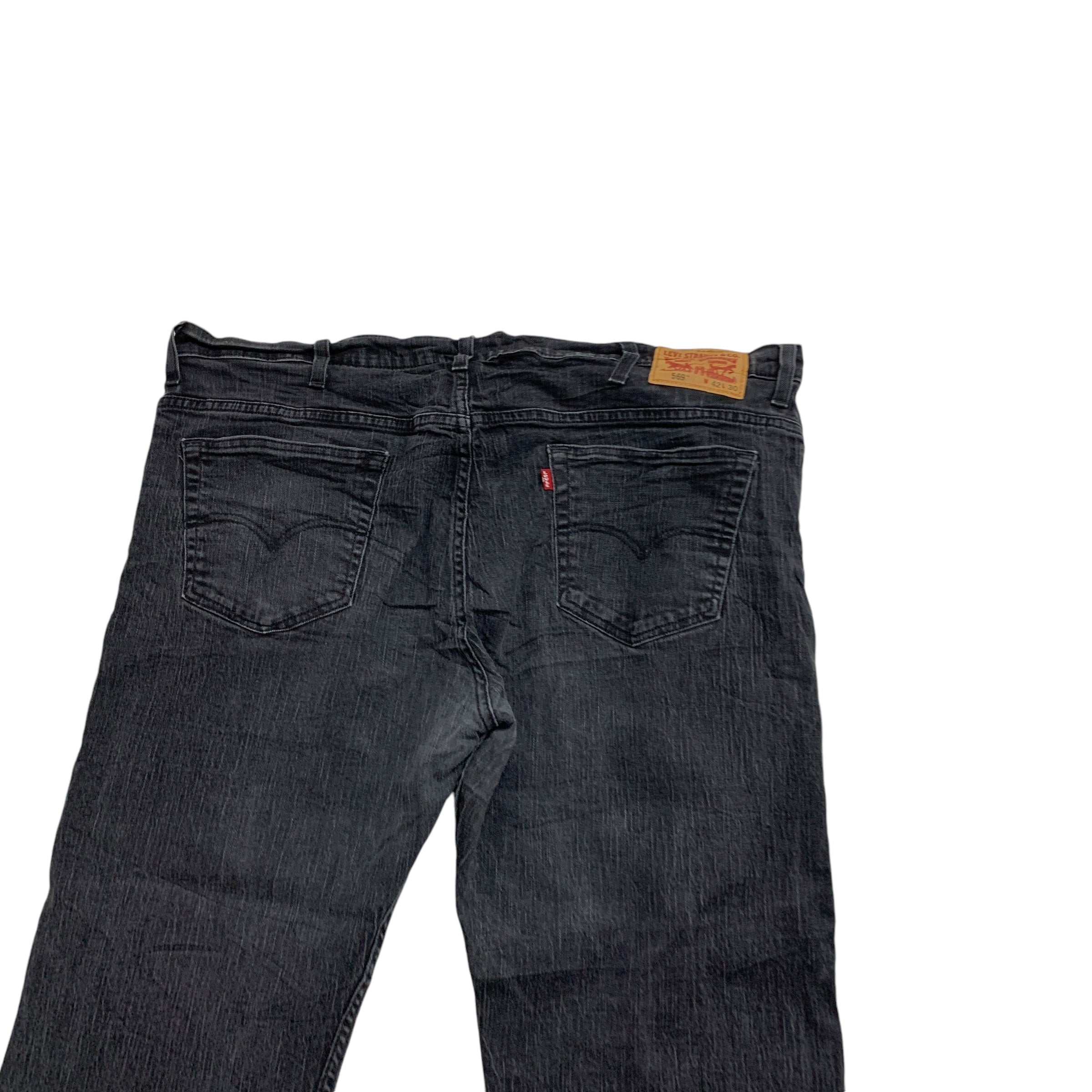 Levis 569 Jeans W42 L28 Mens Black Baggy Relaxed Straight Fit Stretch Denim