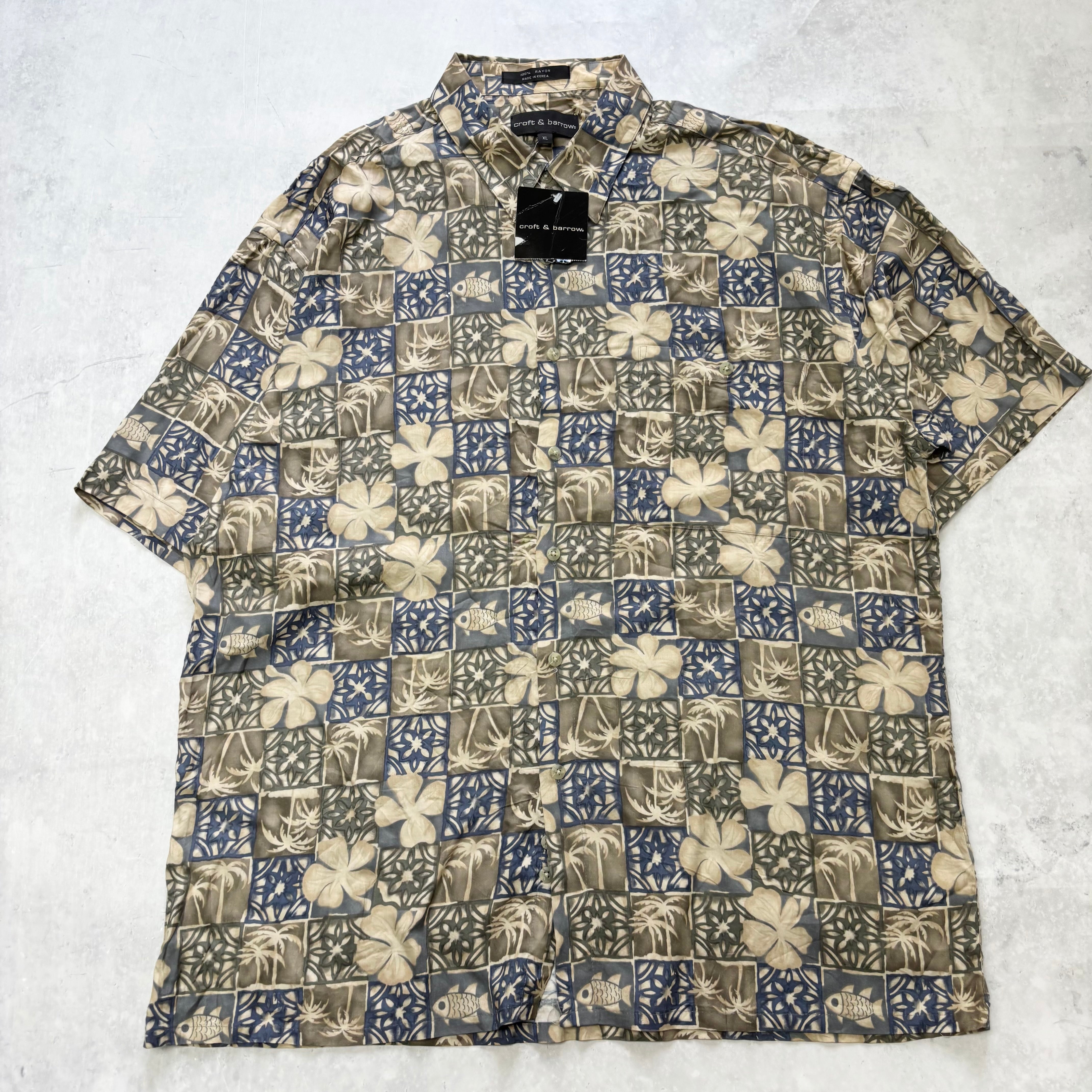 Vintage Hawaiian Shirt Mens XL Khaki Floral Aloha Short Sleeve Rayon (E)