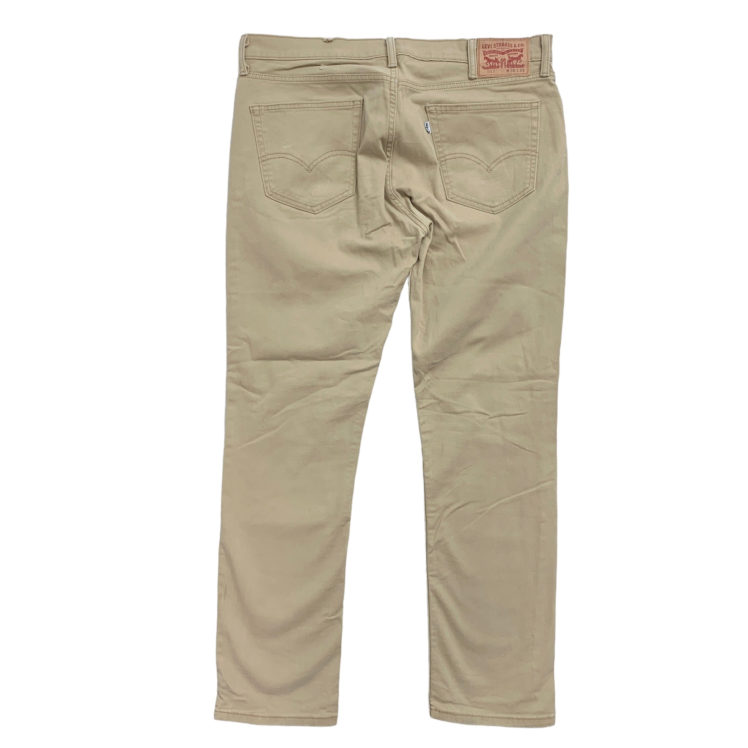 Levis 511 Trousers W38 L32 Mens Beige Tan Slim Fit Stretch Cotton Pants