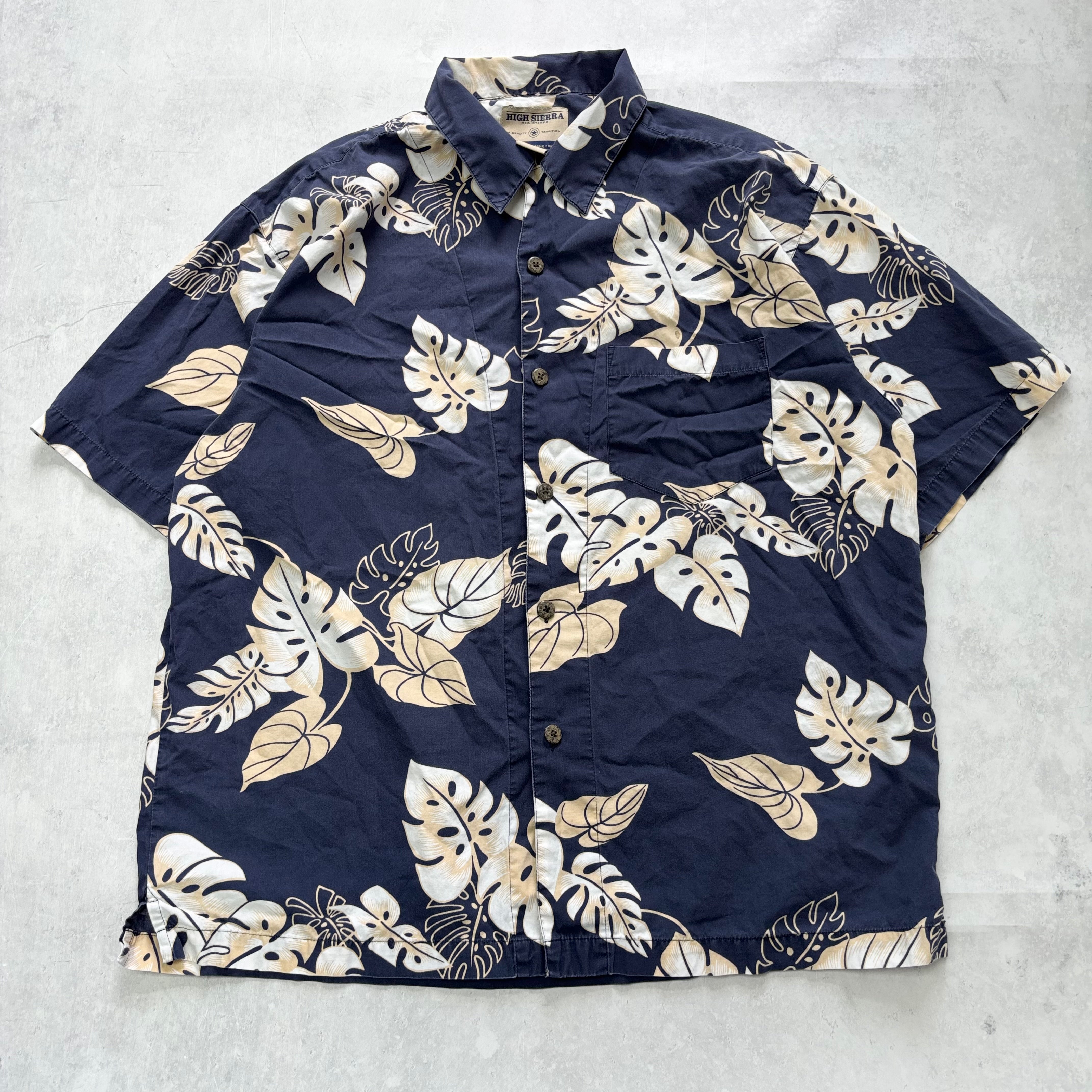 Vintage Hawaiian Shirt Mens Medium Navy Floral Aloha Short Sleeve Cotton (E)