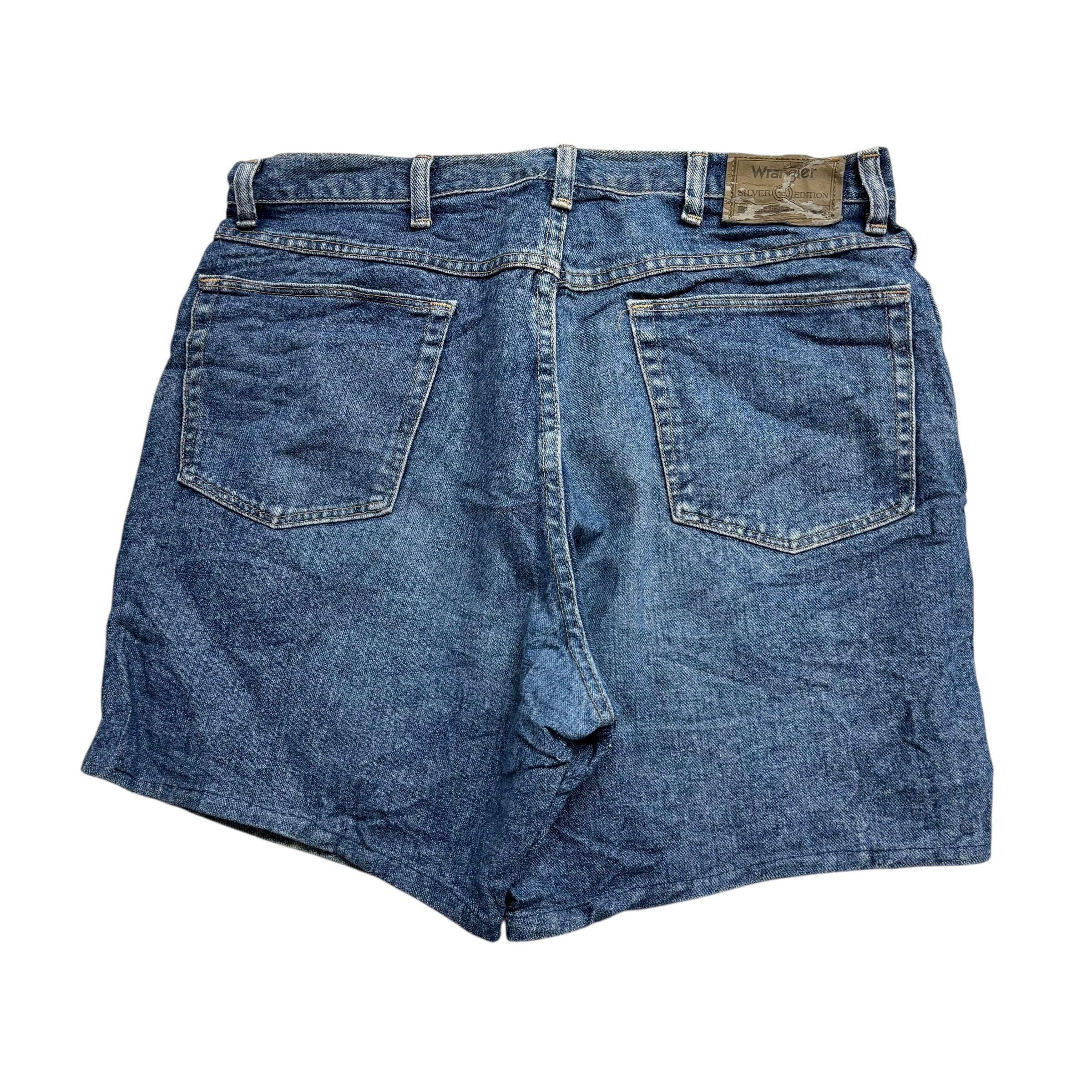 Wrangler Denim Shorts W36 Mens Mid Blue 7in Regular Fit Vintage