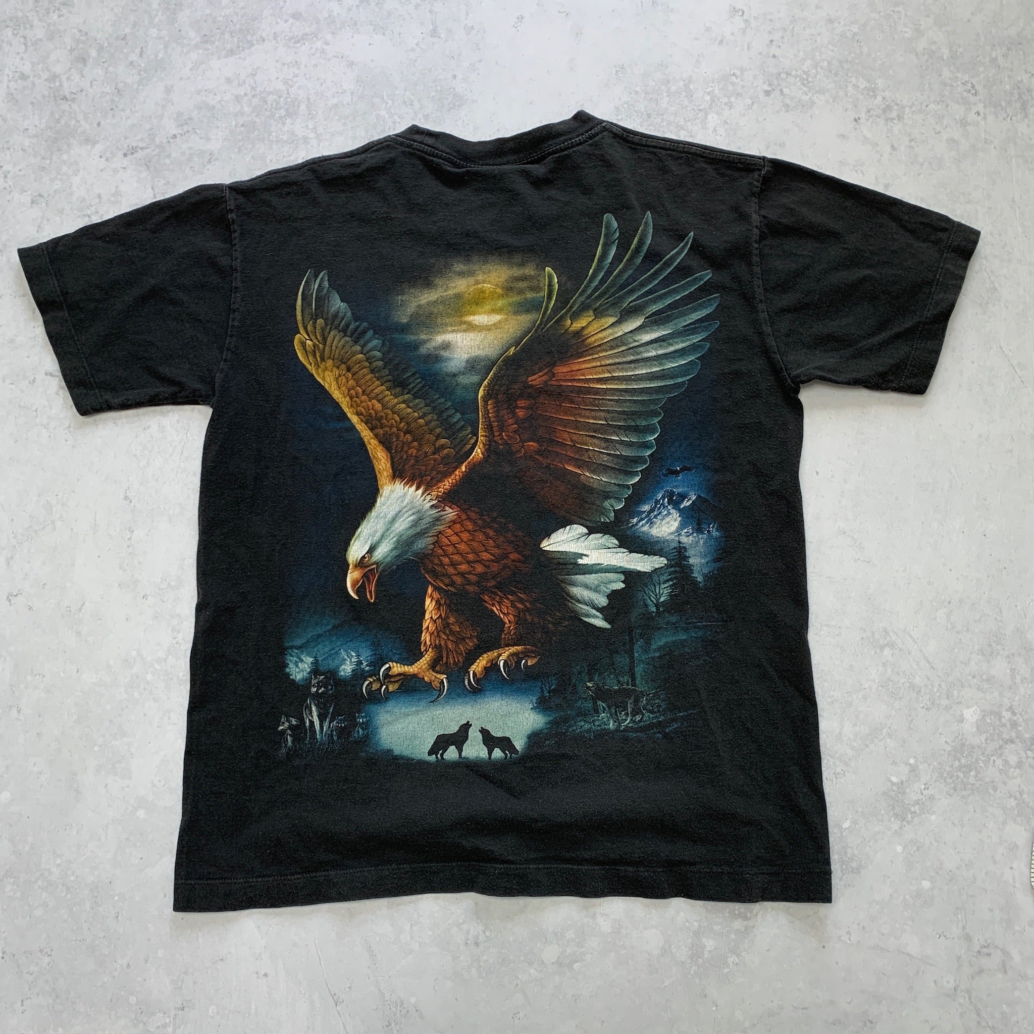 Vintage T Shirt Mens Small Black Graphic Print 90s Eagle USA Nature