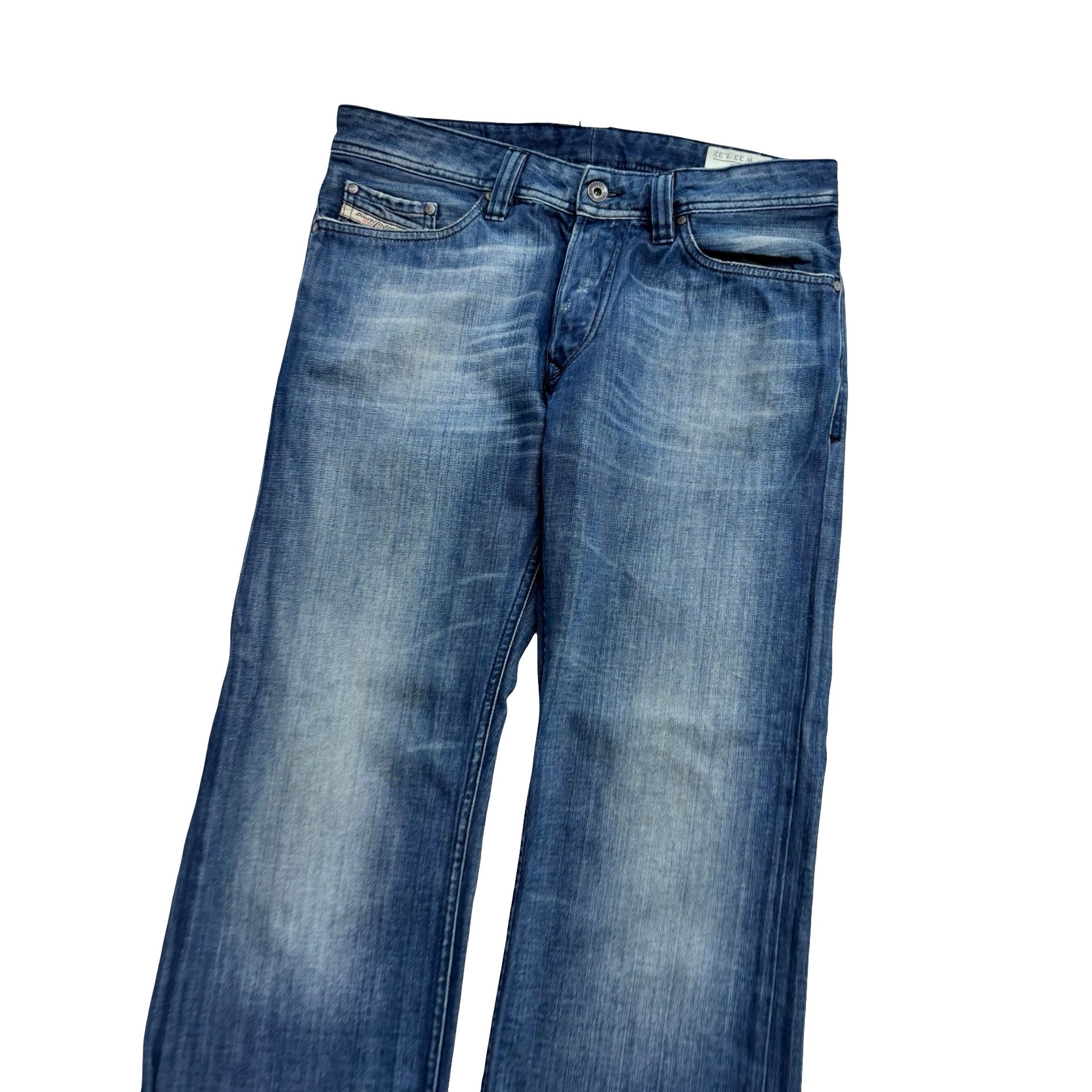 Diesel Viker Jeans W33 L32 Mens Navy Blue Regular Straight Fit Distressed (E)