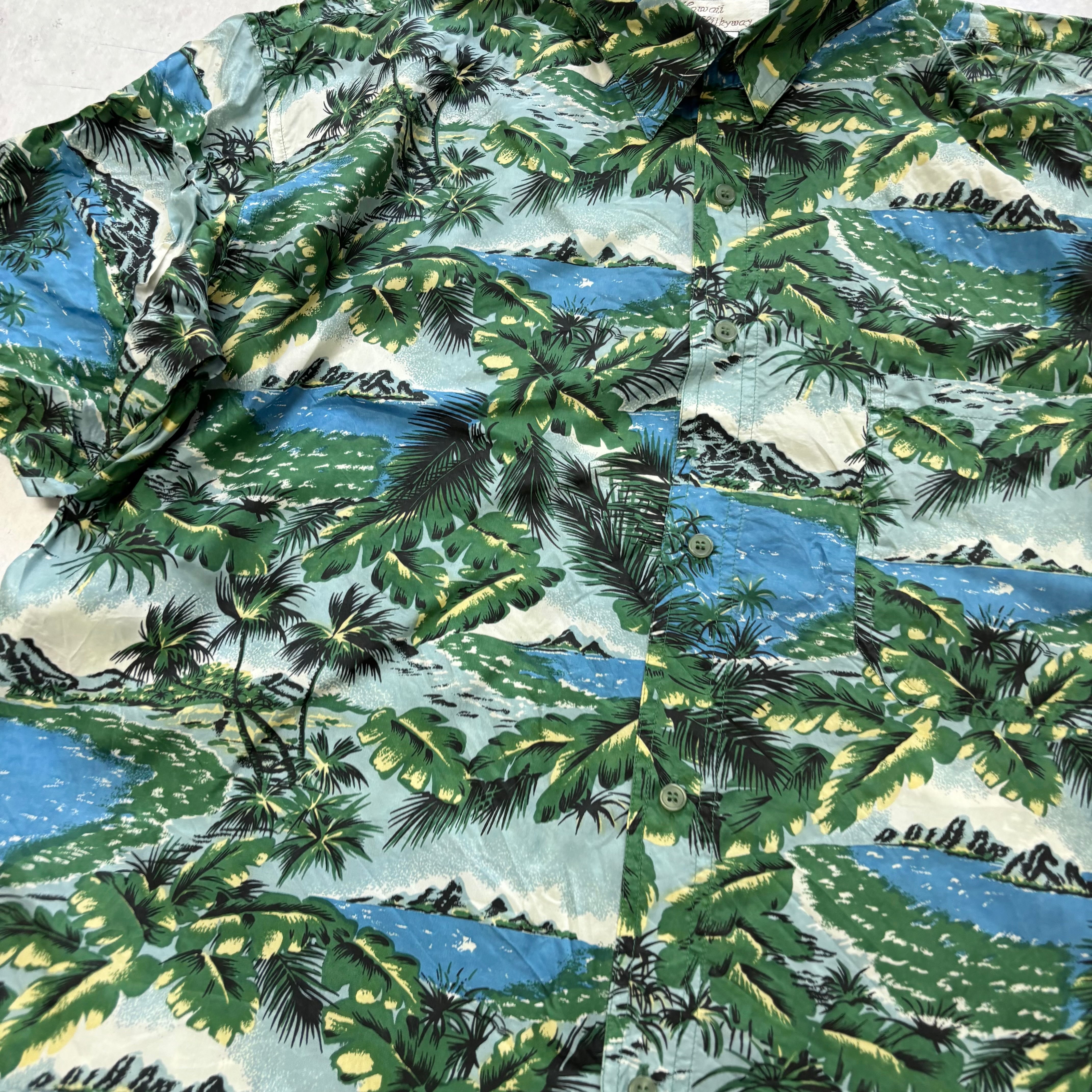 Vintage Hawaiian Shirt Mens XL Blue Floral Aloha Short Sleeve Silk (E)
