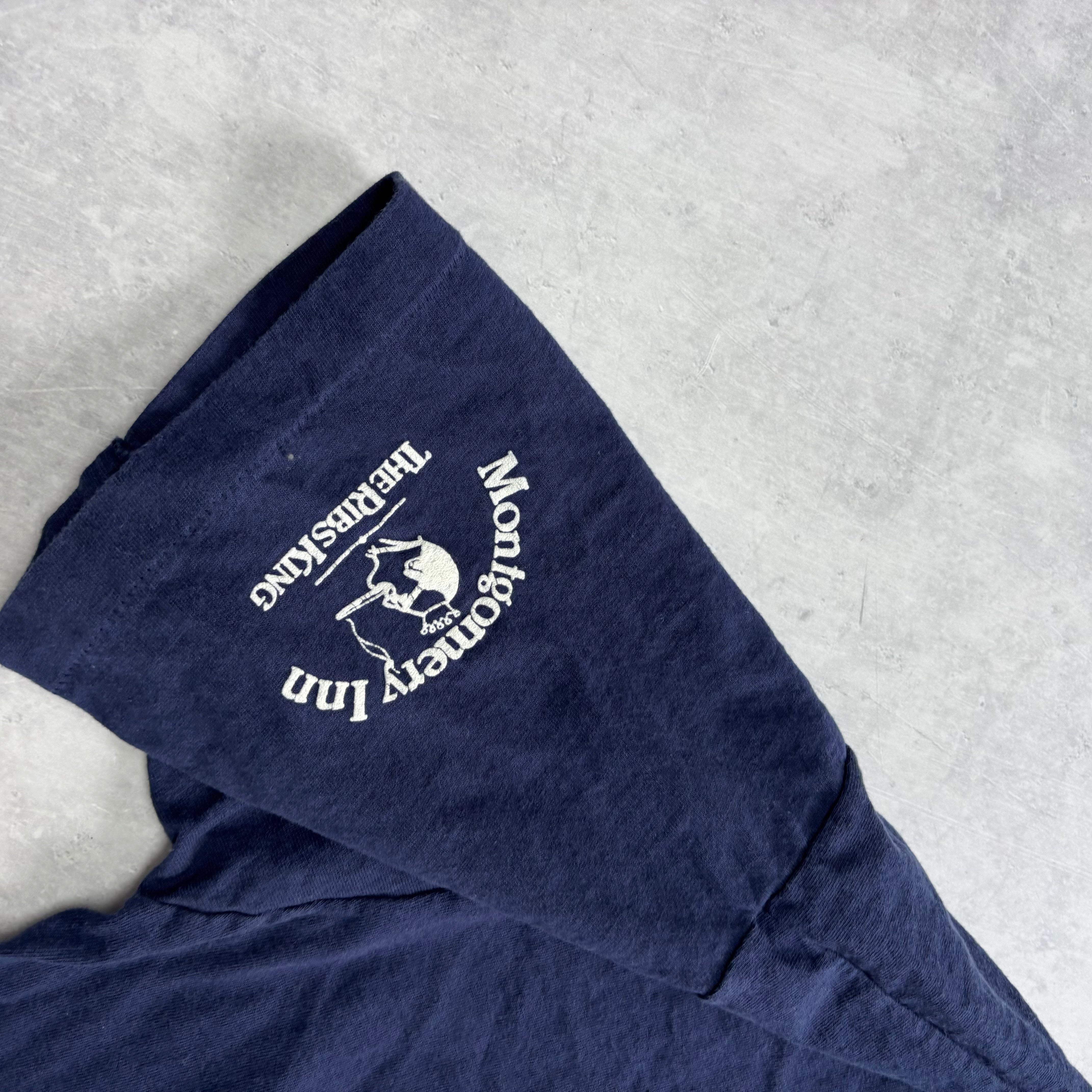 Vintage T Shirt Mens Large Navy Blue Single Stitch Graphic Print 90s USA (E)