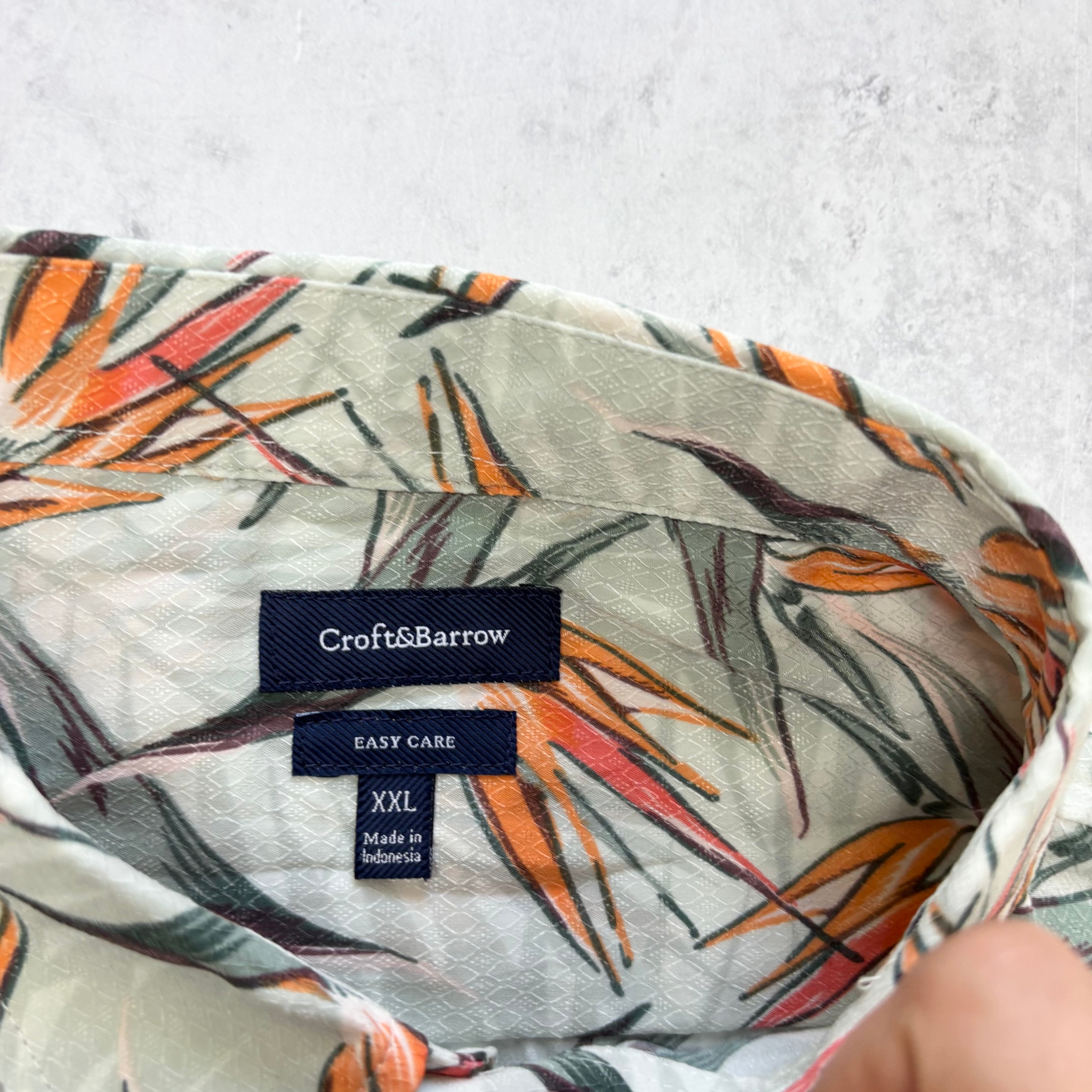 Hawaiian Shirt Mens XXL Green Floral Aloha Short Sleeve Polyester (E)