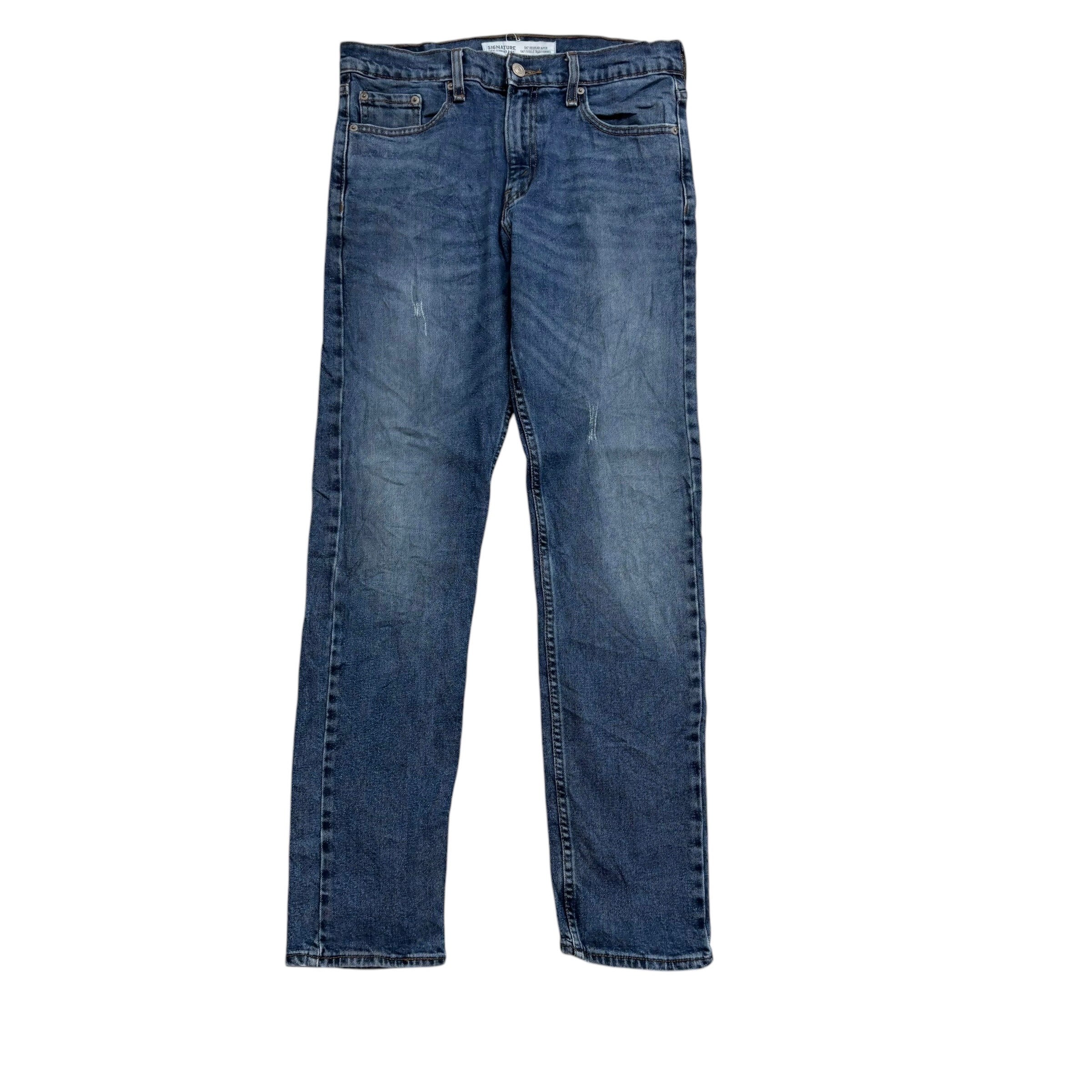 Levis Signature Jeans W30 L32 Mens Mid Blue Regular Tapered Fit Stretch Denim