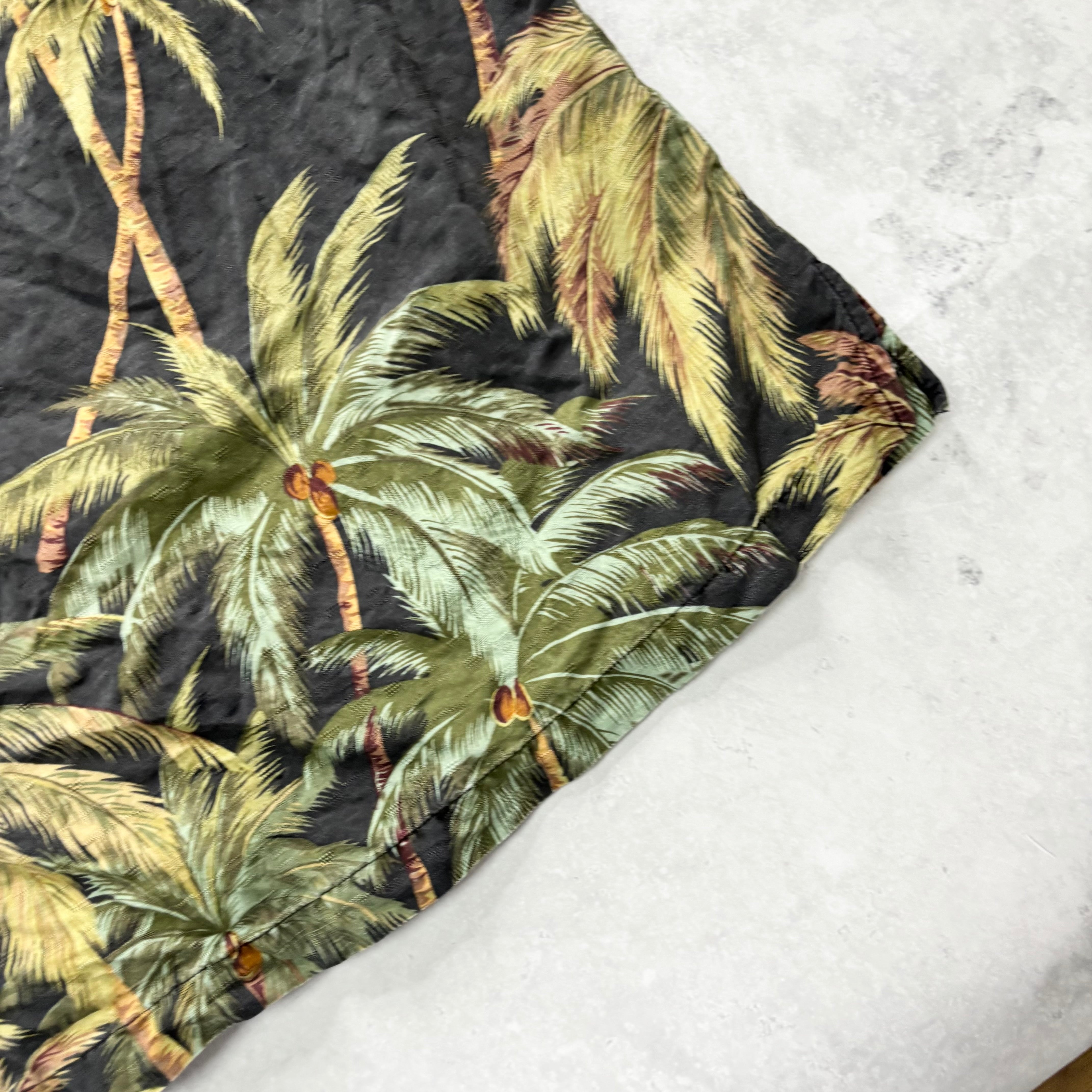 Vintage Hawaiian Shirt Mens XL Black Silk Tommy Bahama