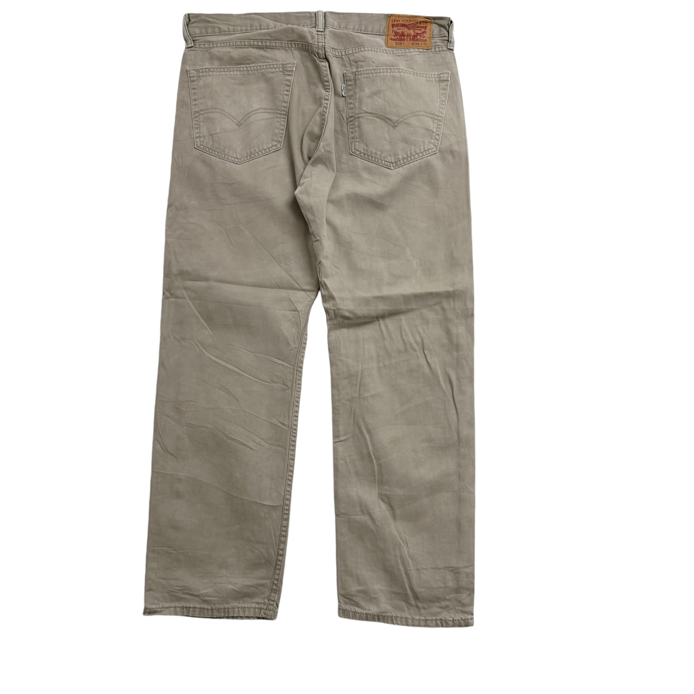 Levis 505 Trousers W36 L30 Mens Beige Stone Regular Straight Fit Cotton Pants