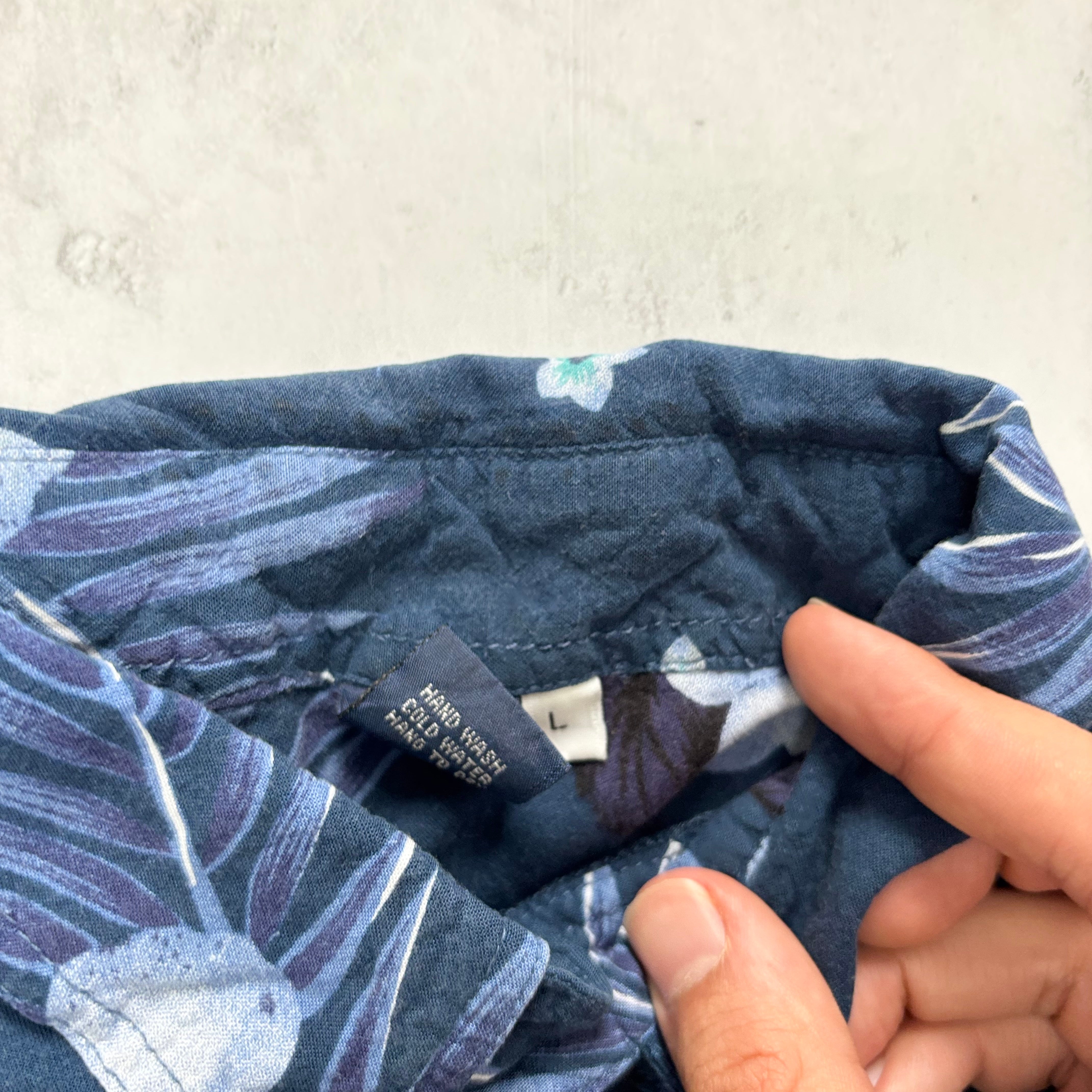 Hawaiian Shirt Mens Large Blue Floral Aloha Short Sleeve Rayon (F)