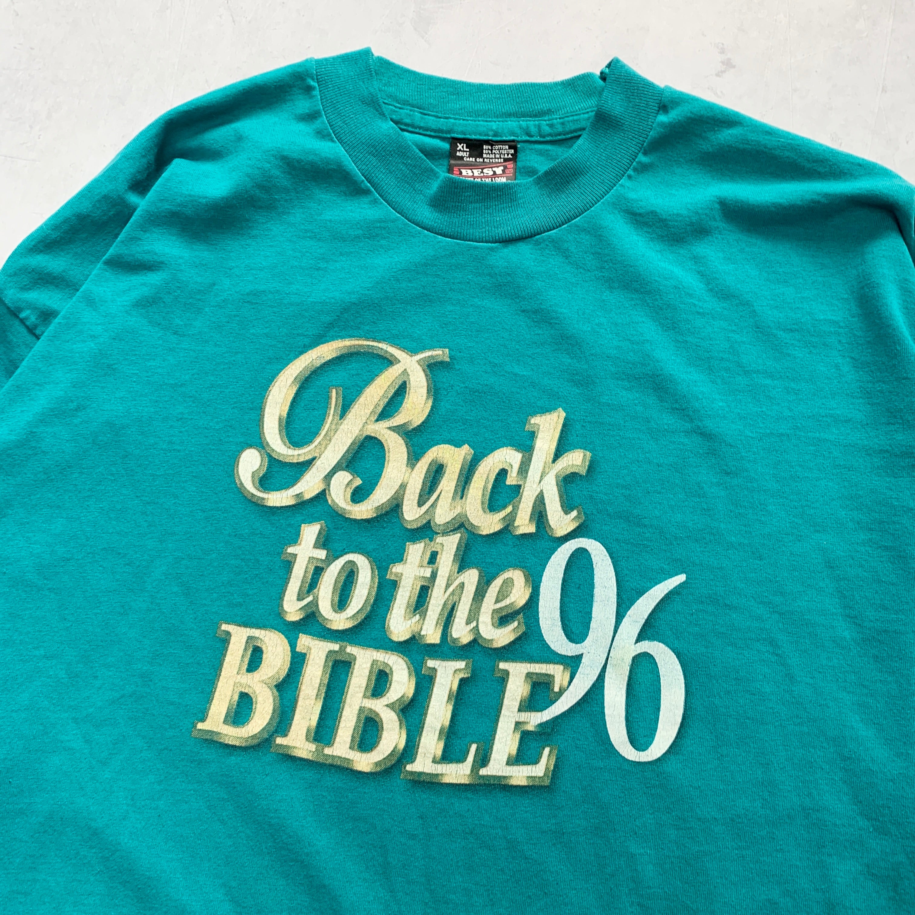 Vintage T Shirt Mens XL Teal Green Single Stitch Graphic Print 90s USA Bible