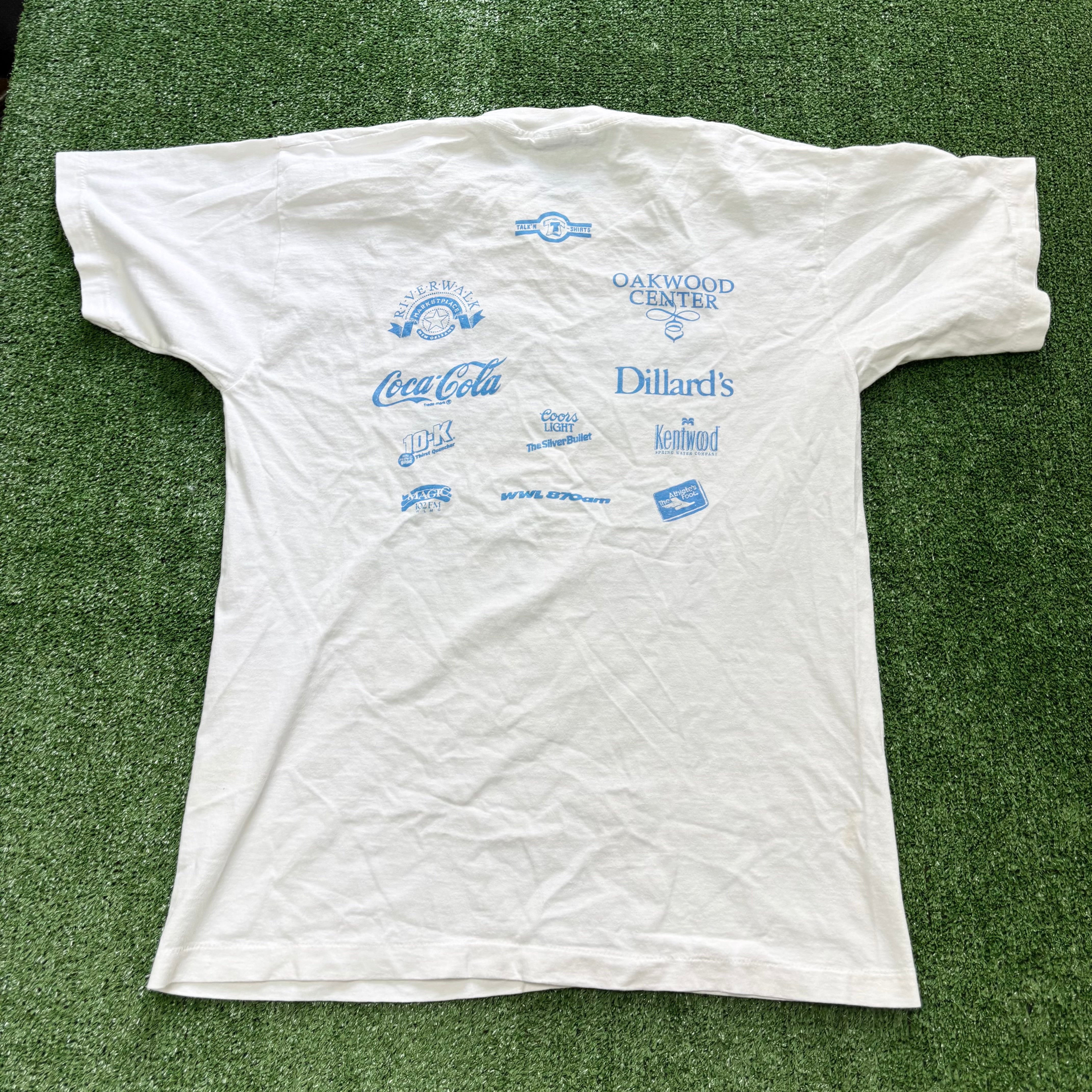 Vintage T Shirt Mens Large White Single Stitch Graphic Print 90s USA Run (E)