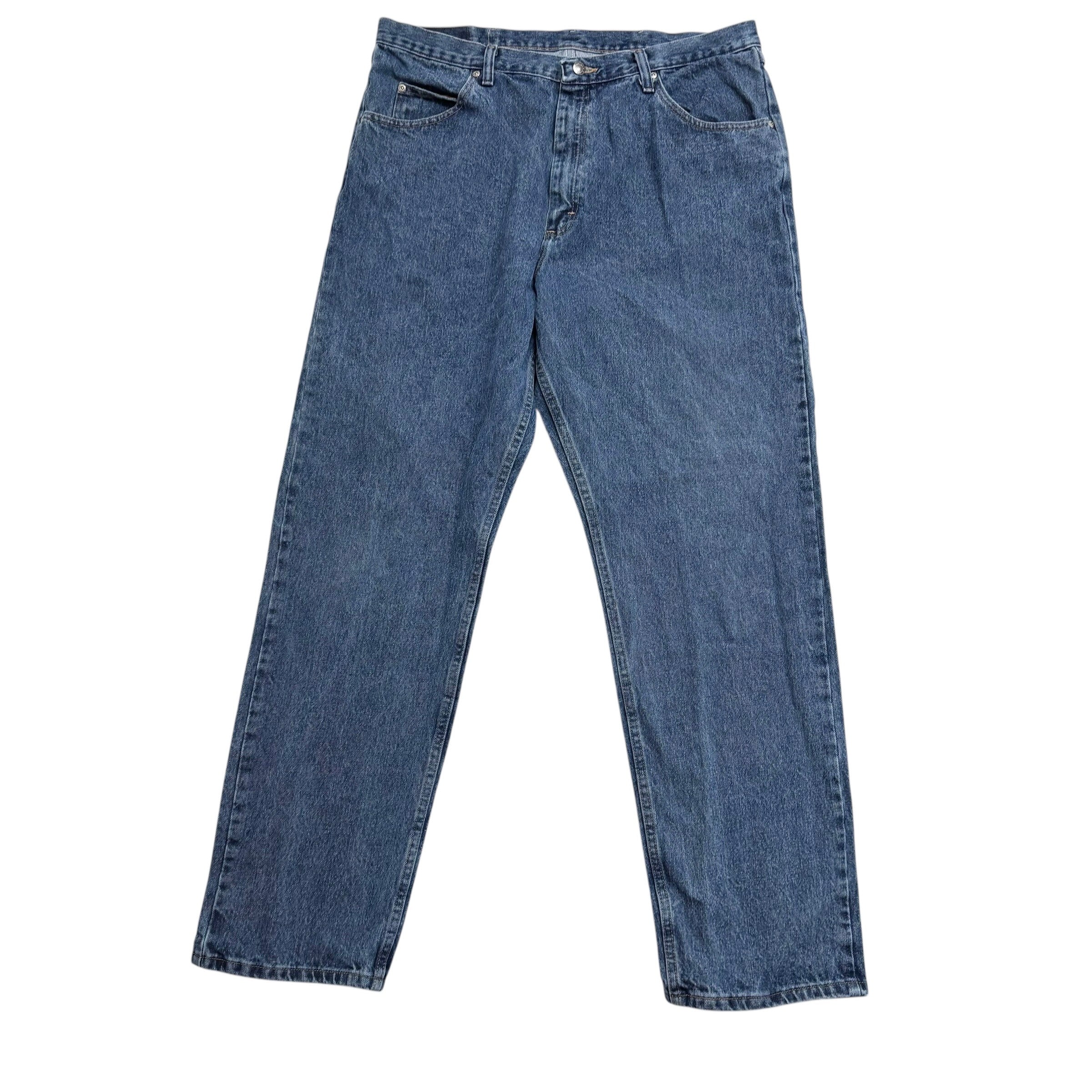 Wrangler Jeans W38 L34 Mens Mid Blue Relaxed Straight Fit Denim (E)