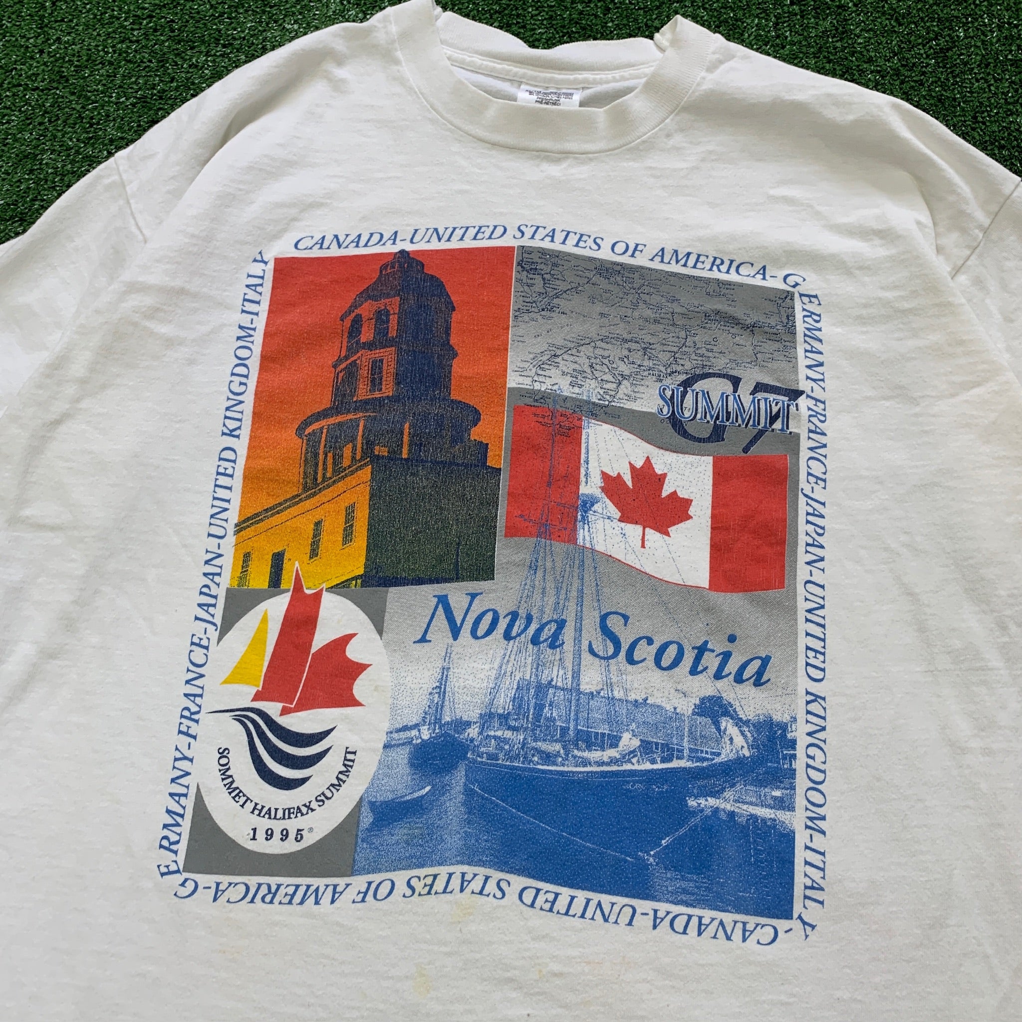 Vintage T Shirt Mens XL White Single Stitch Graphic Print 90s USA Sailing