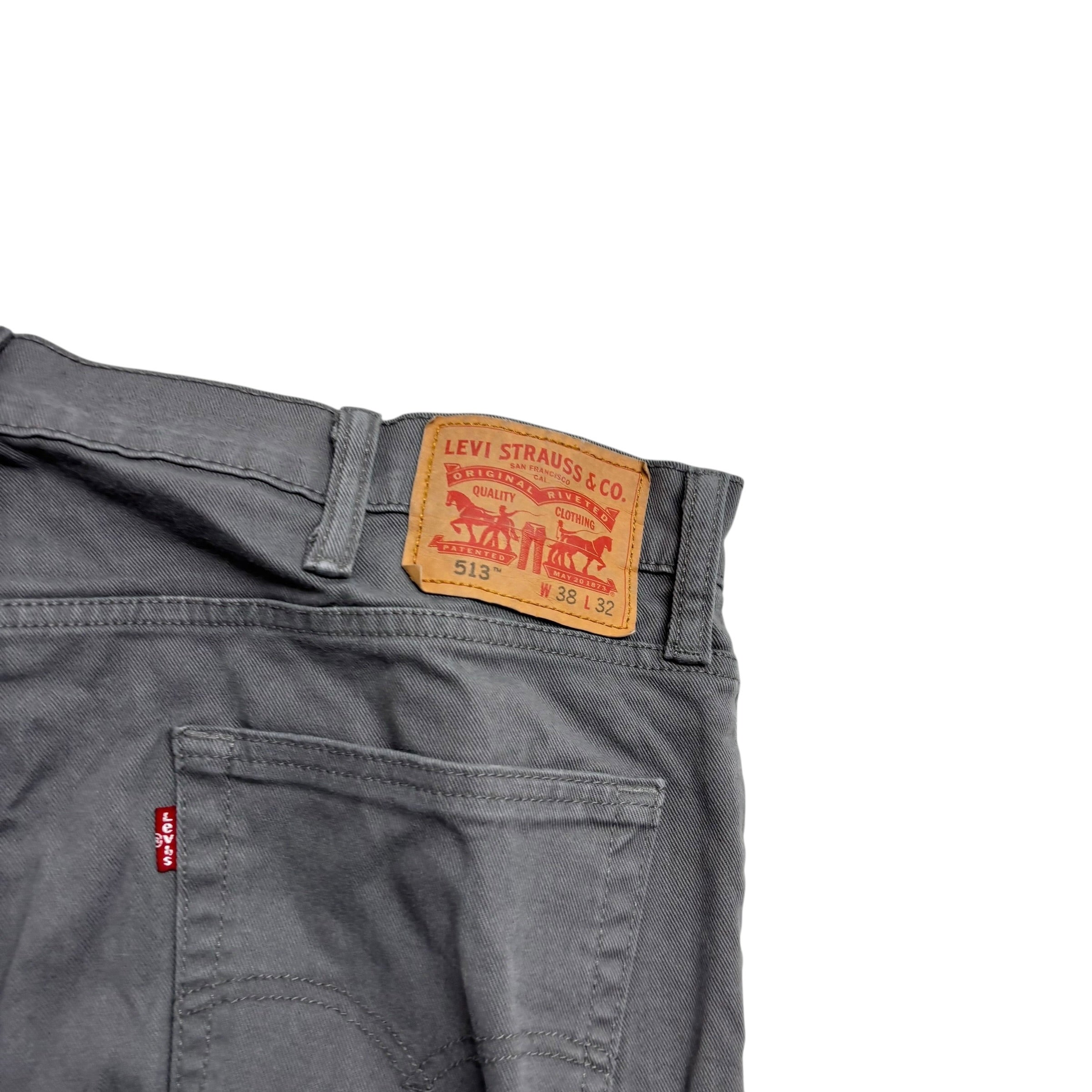 Levis 513 Jeans W38 L32 Mens Grey Slim Straight Fit Stretch Denim (E)