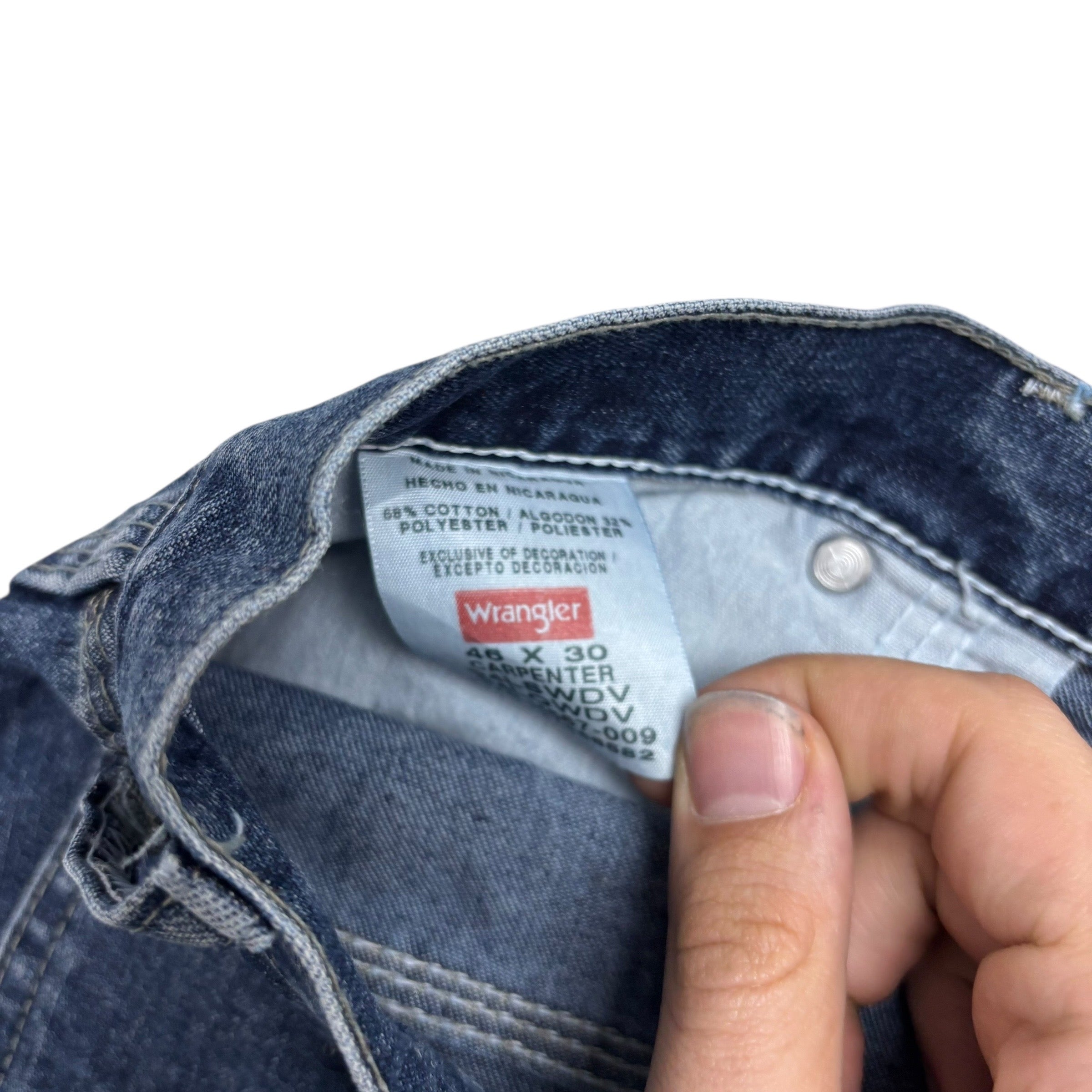 Wrangler Carpenter Jeans W46 L30 Mens Dark Blue Relaxed Straight Fit Denim (E)