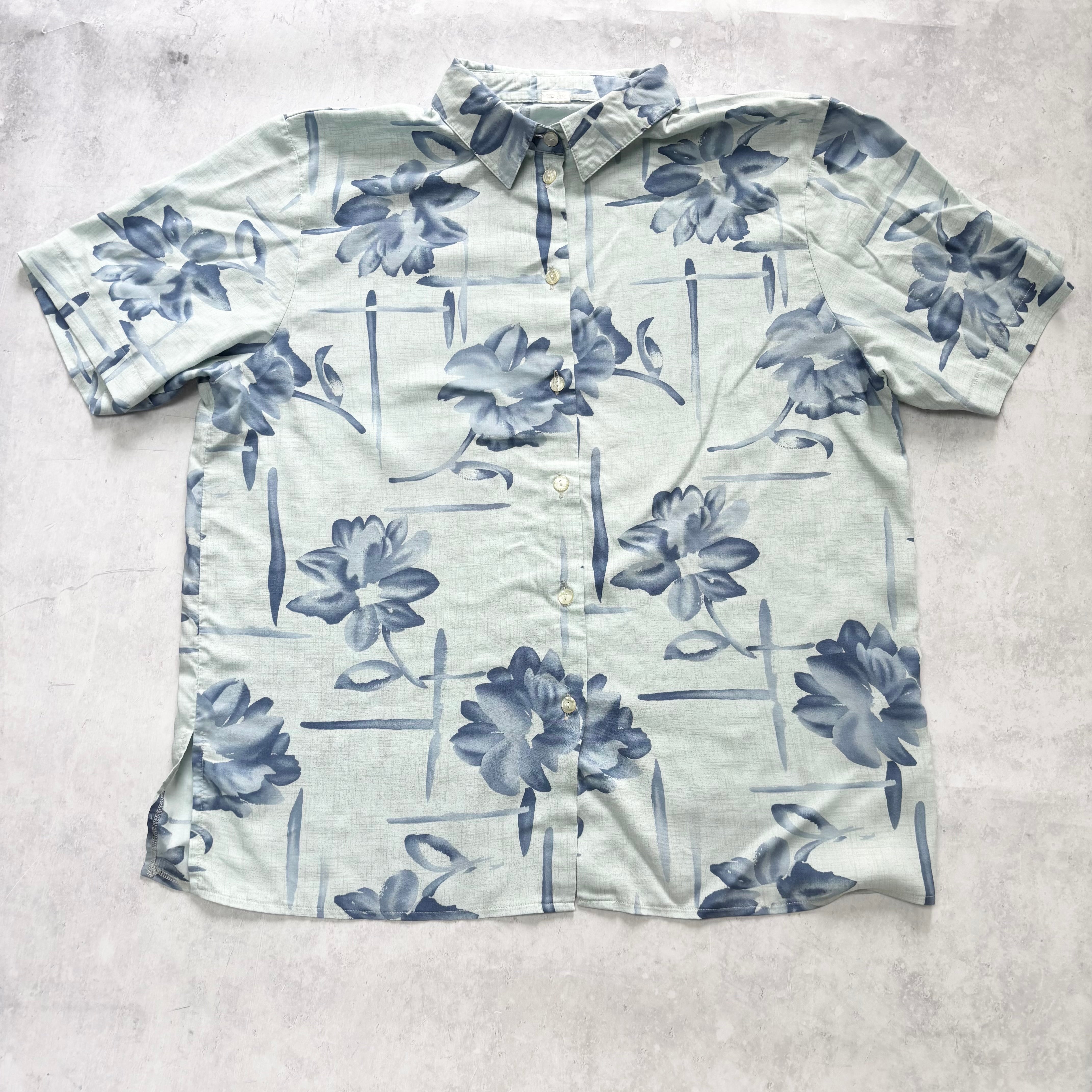 Vintage Hawaiian Shirt Mens Large Blue Floral Aloha Short Sleeve Viscose (E)