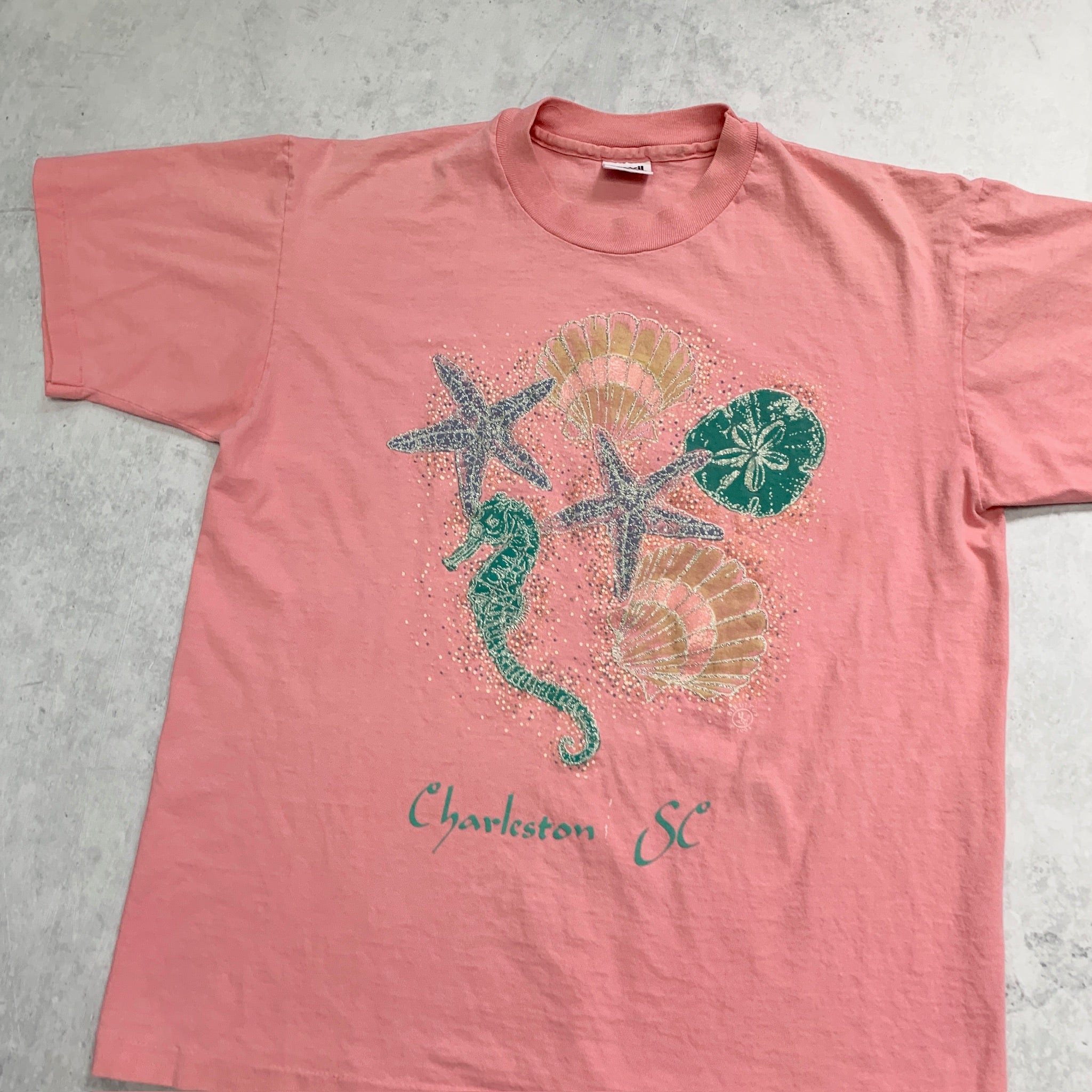 Vintage T Shirt Mens Medium Pink Single Stitch Graphic Print 90s USA Tourist