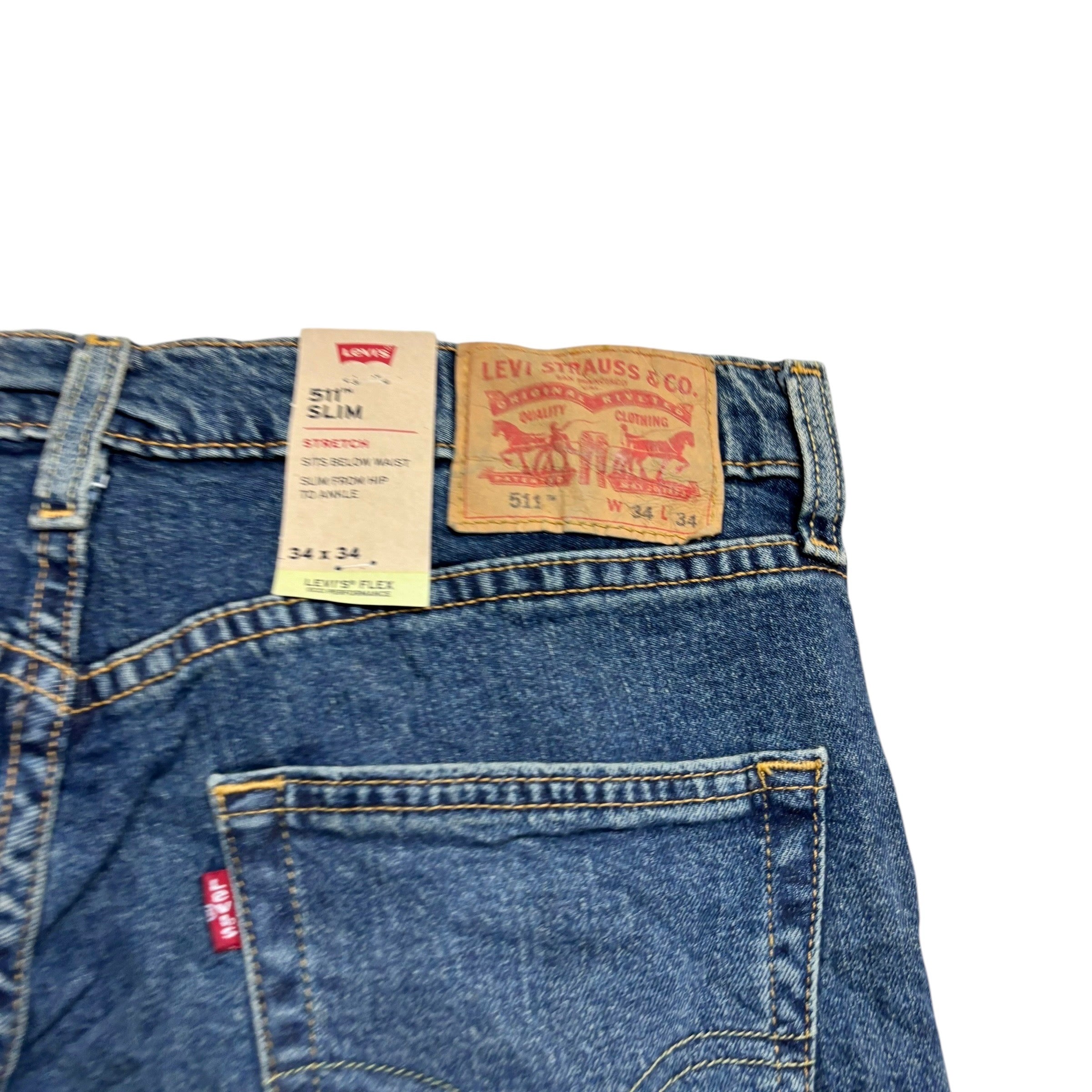 Levis 511 Jeans W34 L34 Mens Mid Blue Slim Fit Stretch Denim (E)