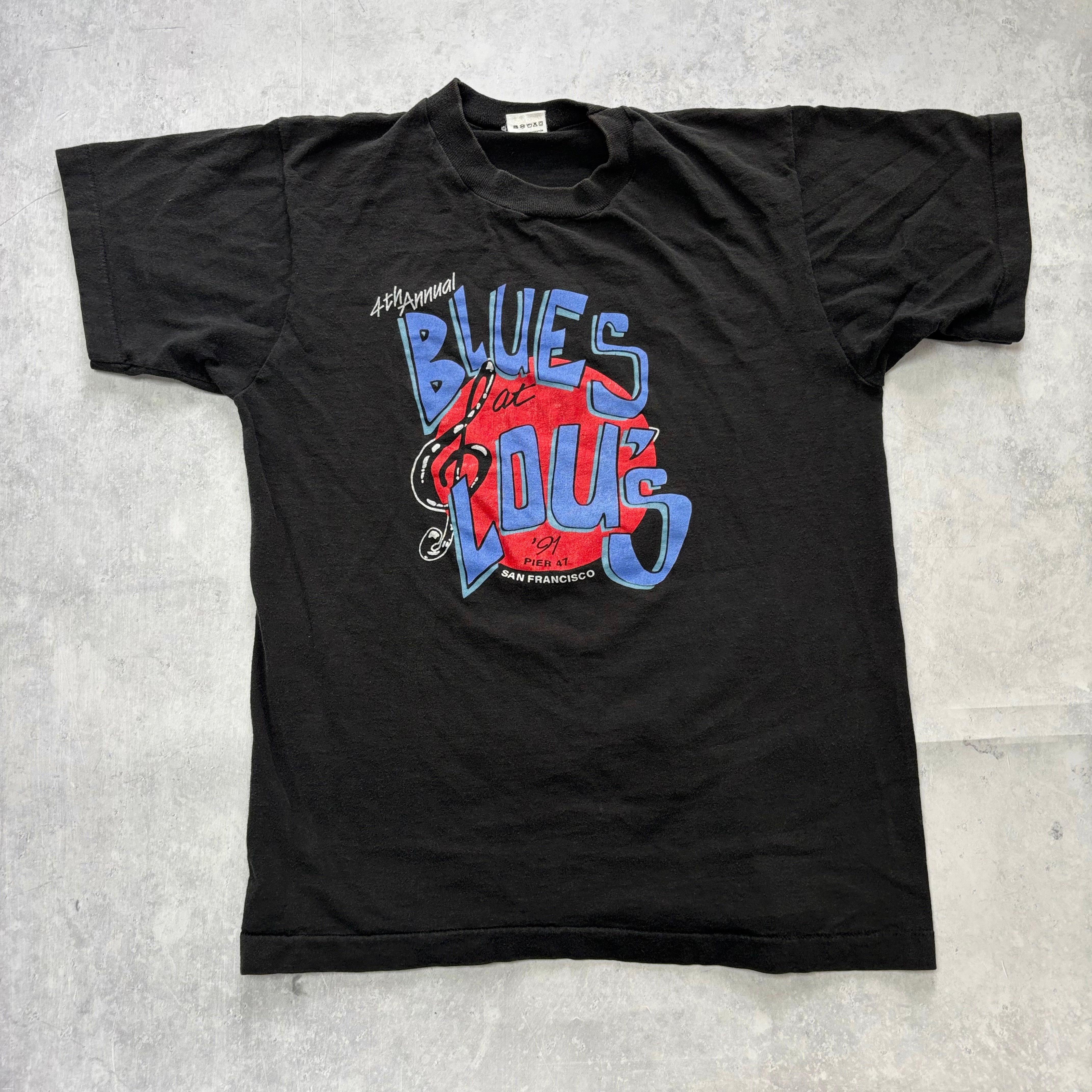 Vintage T Shirt Mens Small Black Single Stitch Graphic Print 90s Blues Music