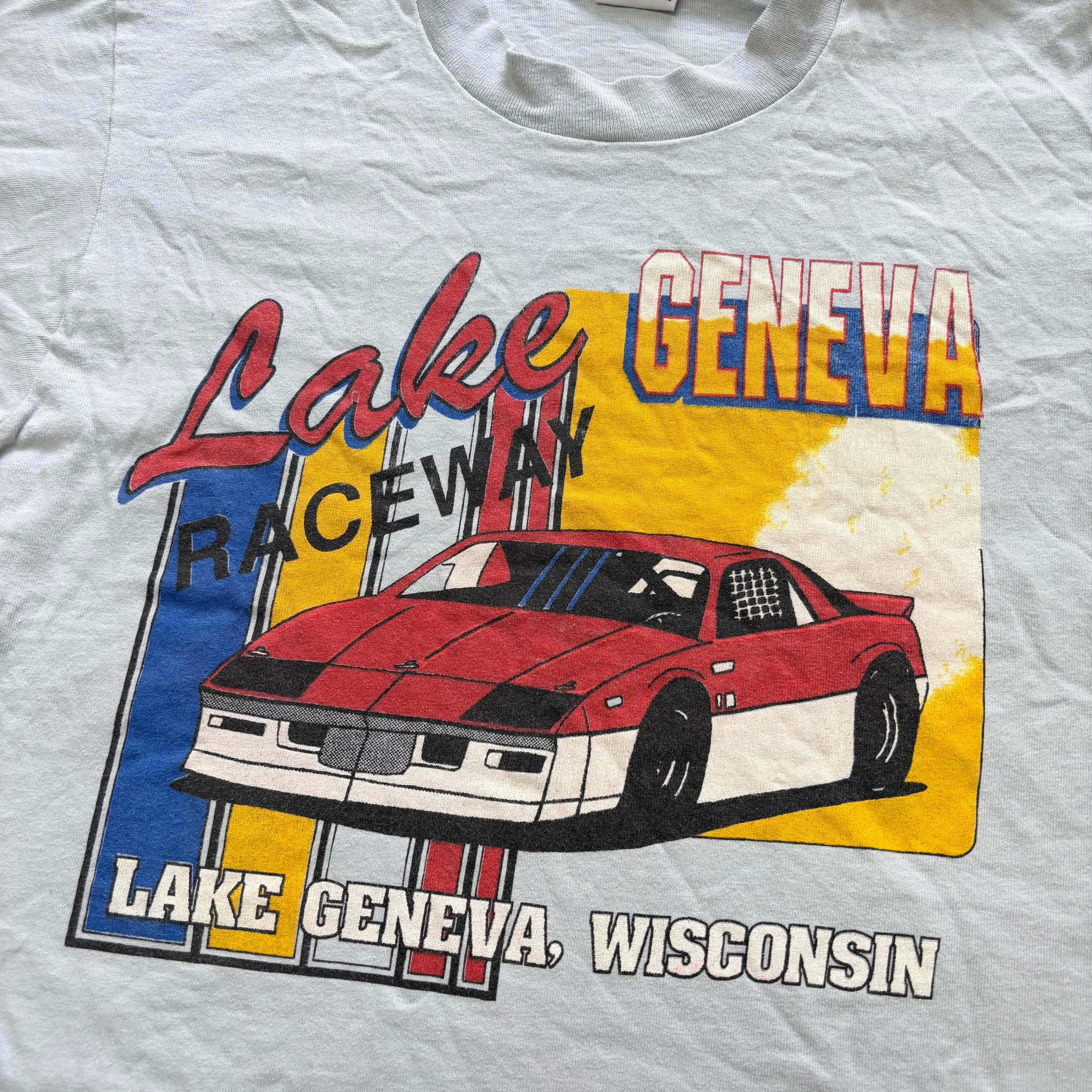 Vintage T Shirt Mens Small Grey Single Stitch Graphic Print 90s Racing