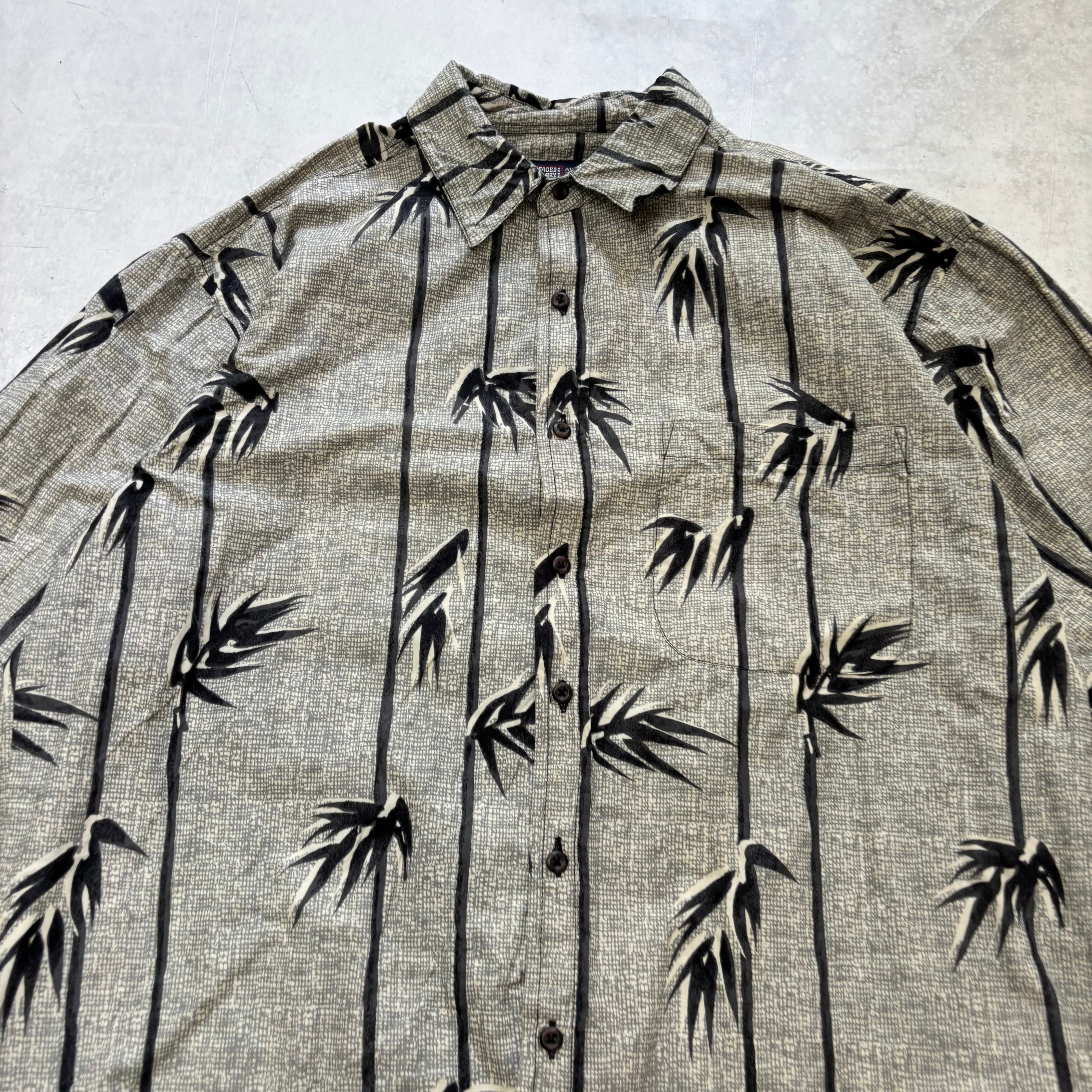 Vintage Hawaiian Shirt Mens Medium Grey Floral Aloha Short Sleeve Cotton (E)