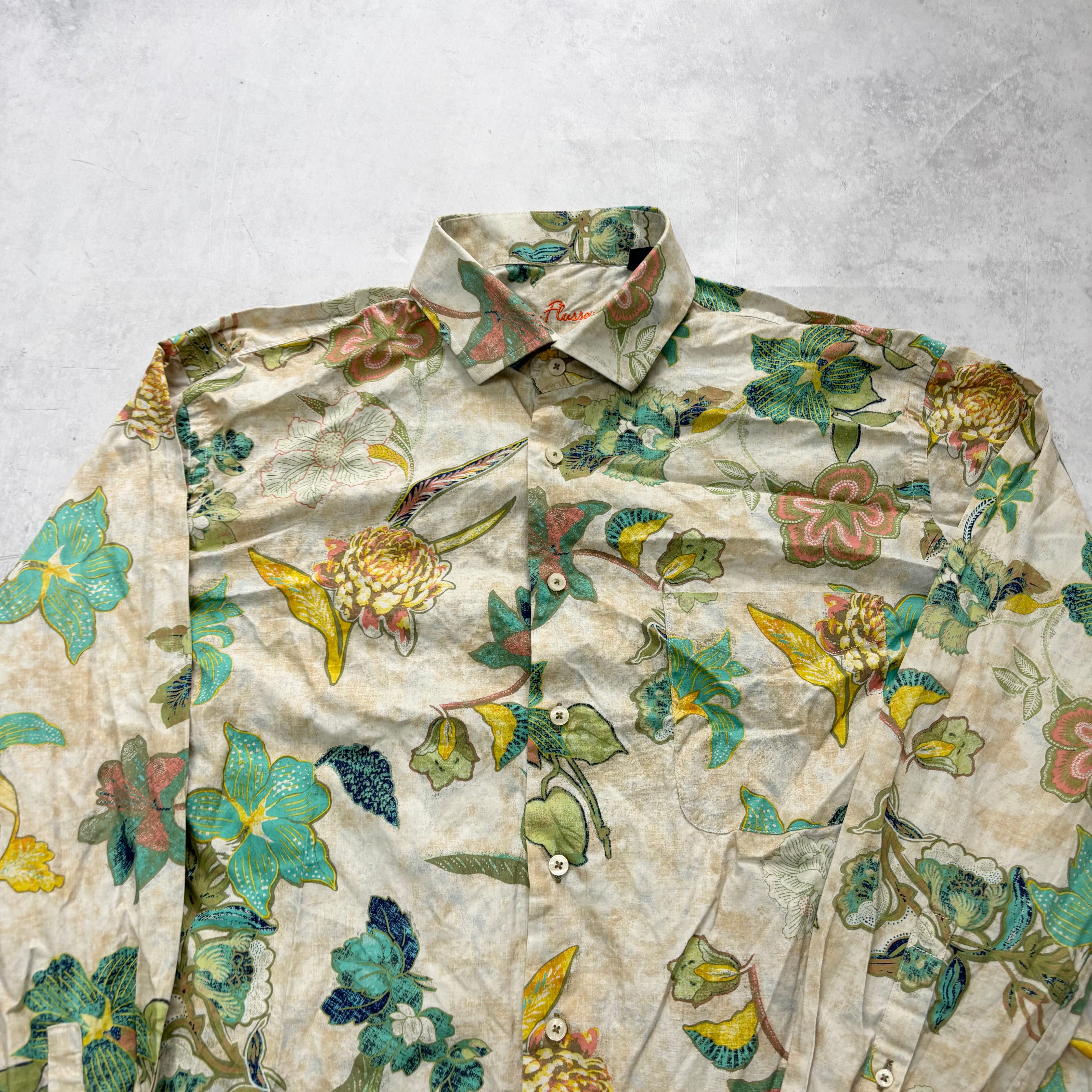 Vintage Hawaiian Shirt Mens XL Floral Aloha Long Sleeve Cotton (E)