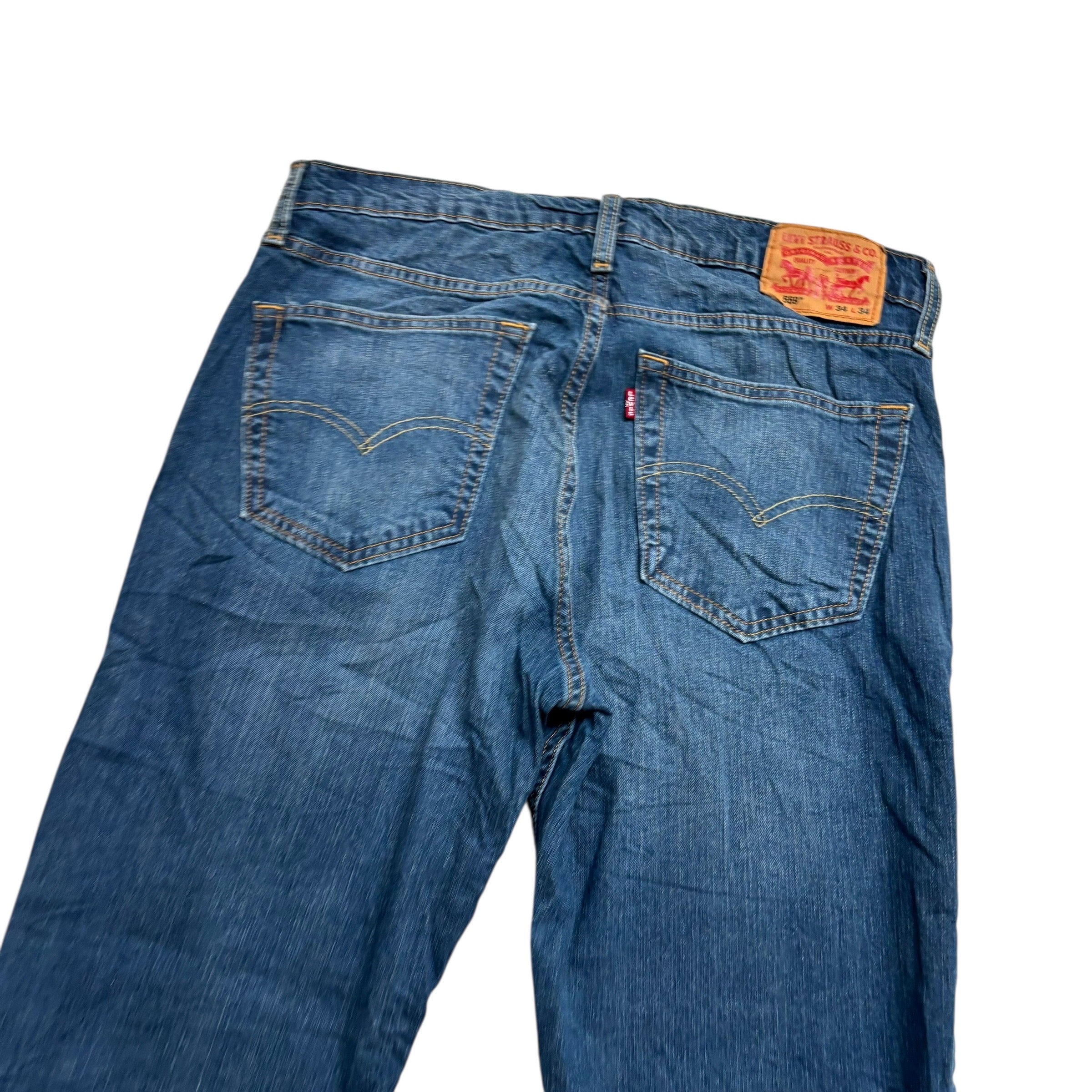 Levis 559 Jeans W34 L34 Mens Dark Blue Regular Straight Fit Stretch Denim (E)