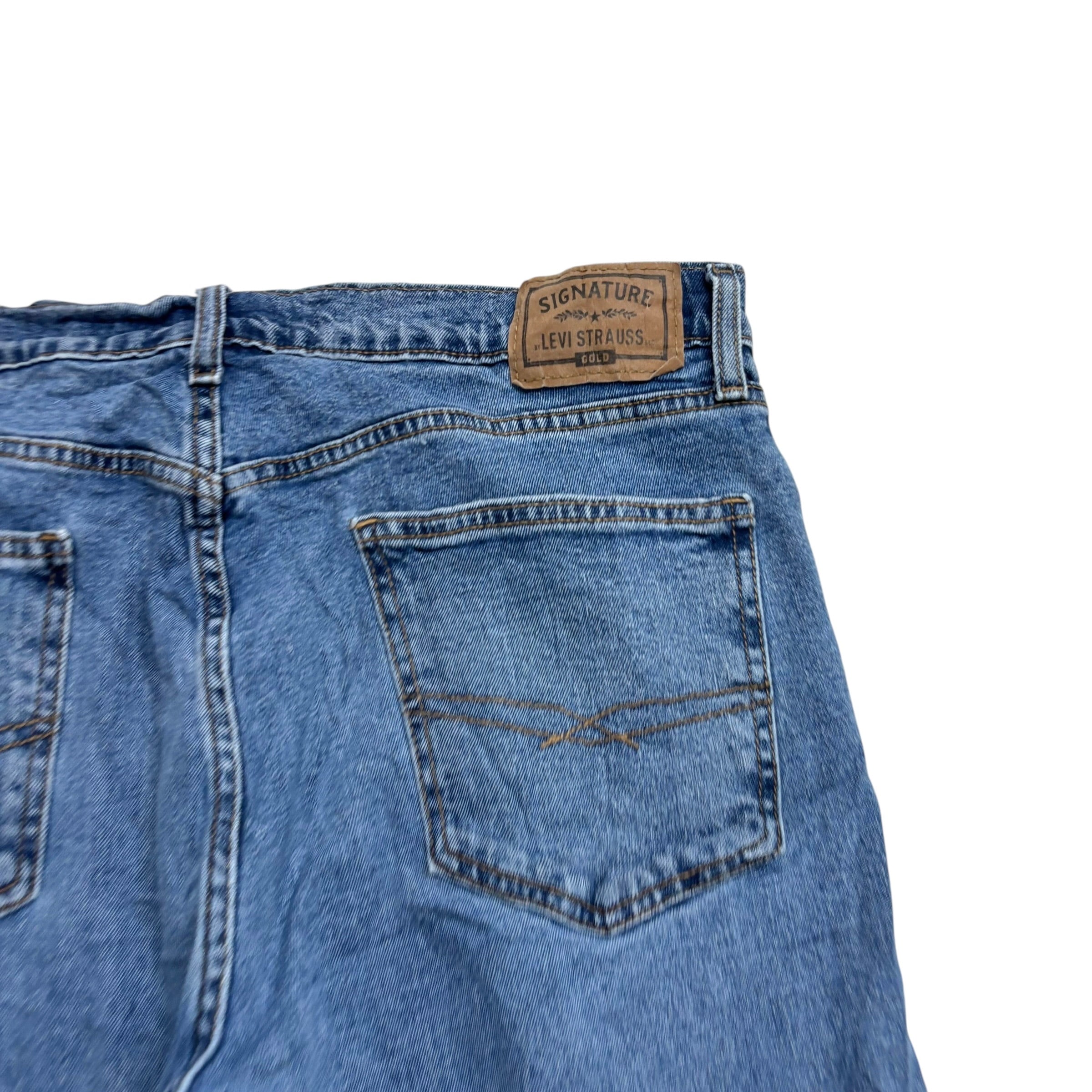 Levis Signature Jeans W34 L29 Mens Mid Blue Regular Straight Stretch Denim (E)