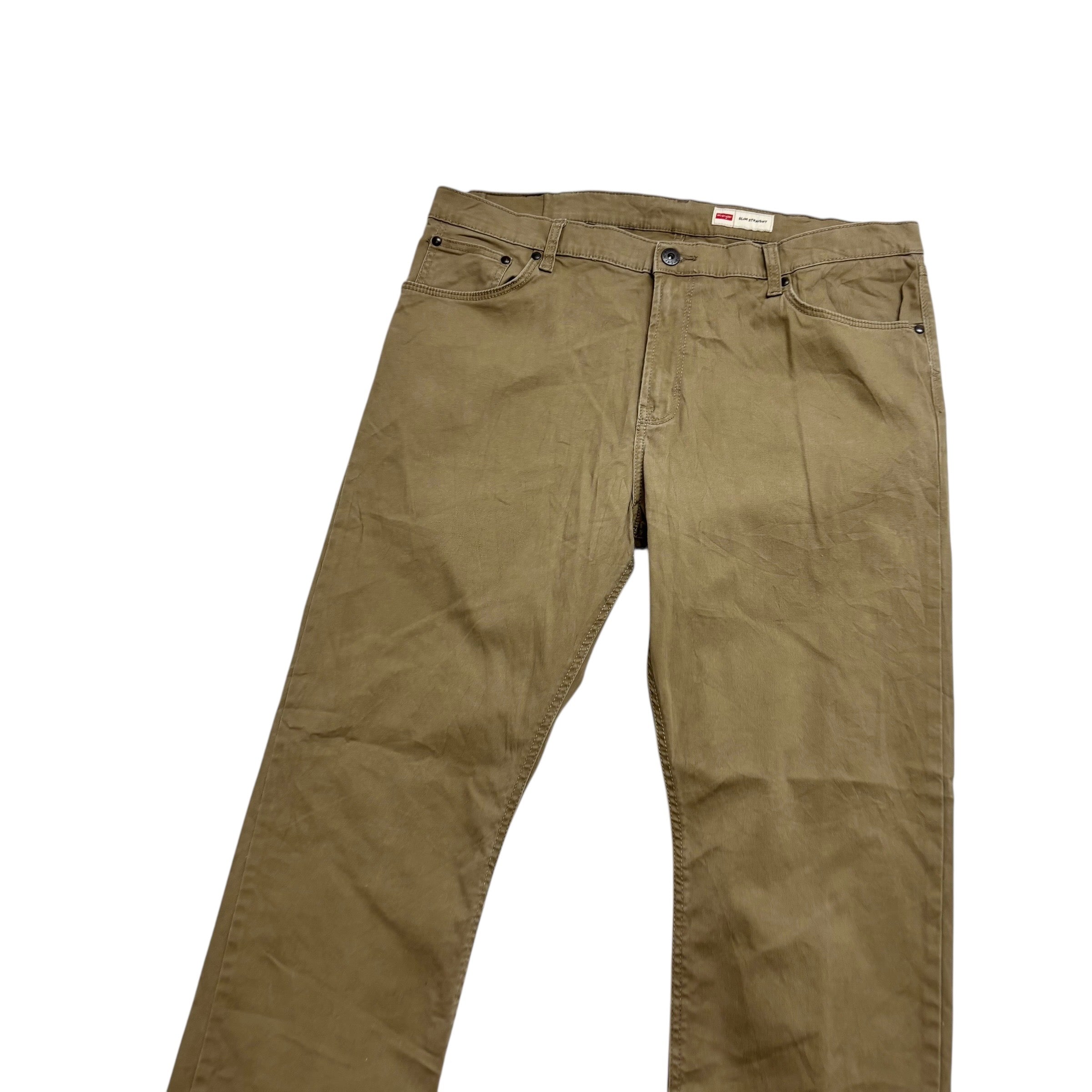 Wrangler Trousers W38 L30 Mens Tan Brown Regular Straight Fit Stretch Pants (E)