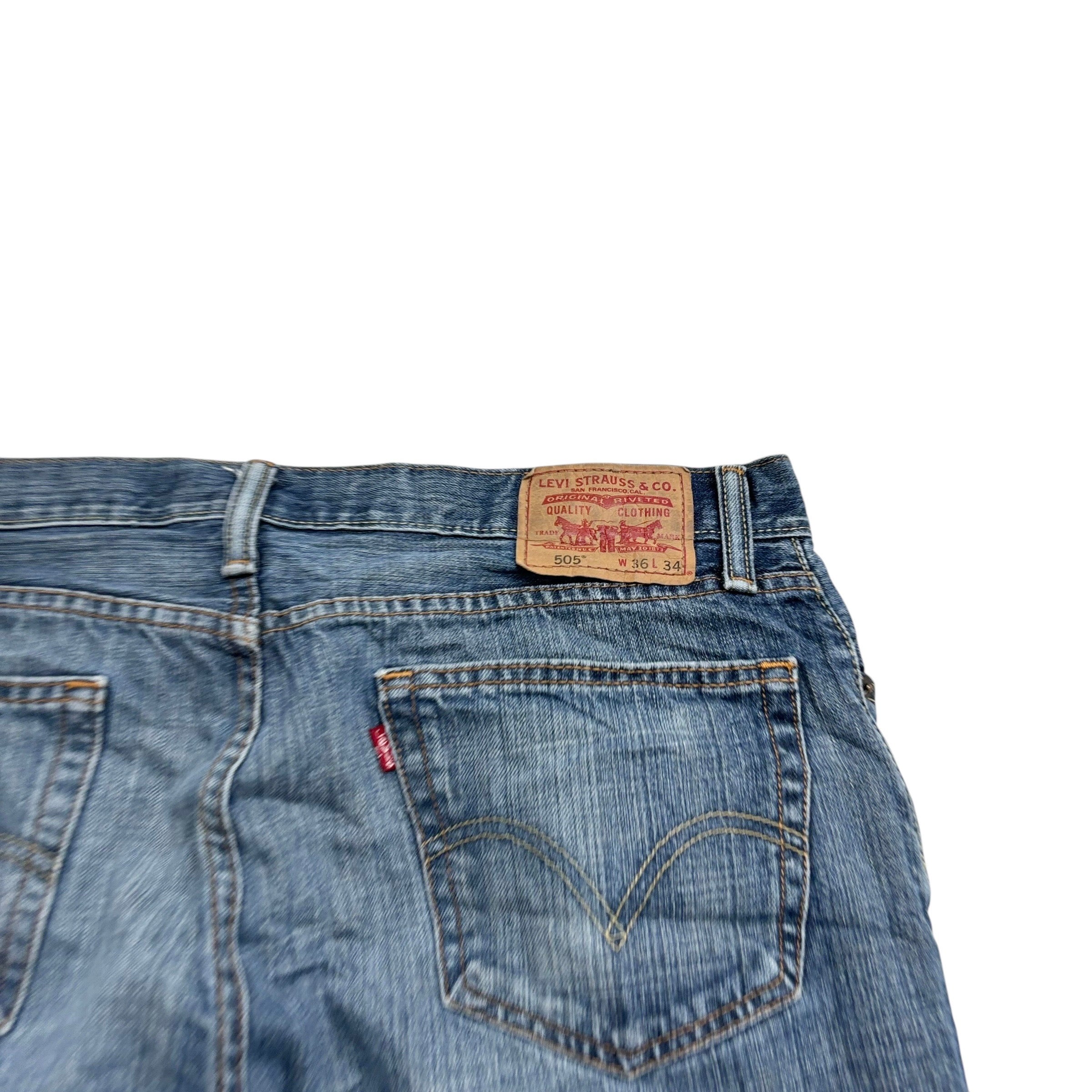 Levis 505 Jeans W36 L32 Mens Mid Blue Regular Straight Fit Vintage Denim