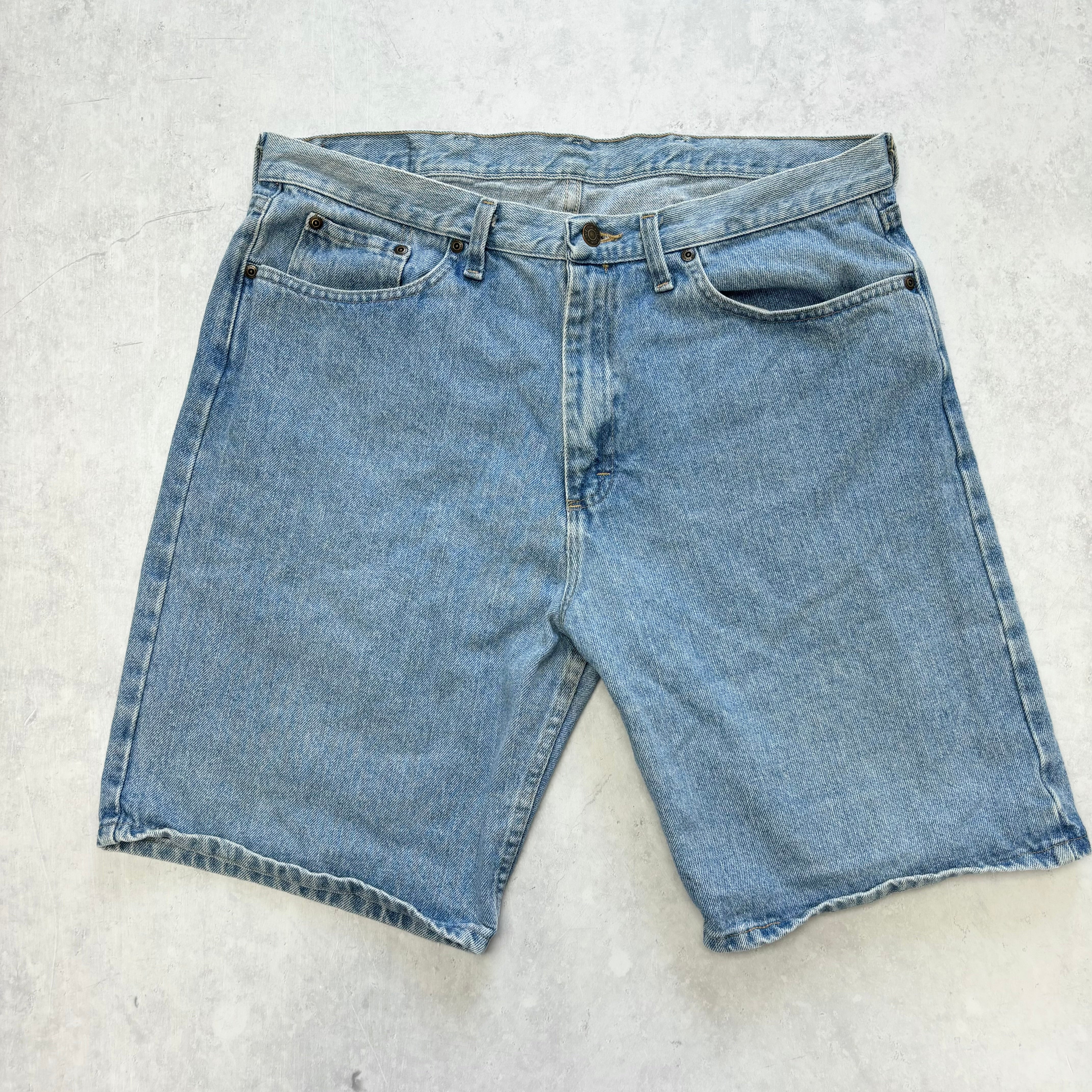 Vintage Wrangler Jorts W36 Mens Denim Shorts Light Blue Baggy Relaxed Fit