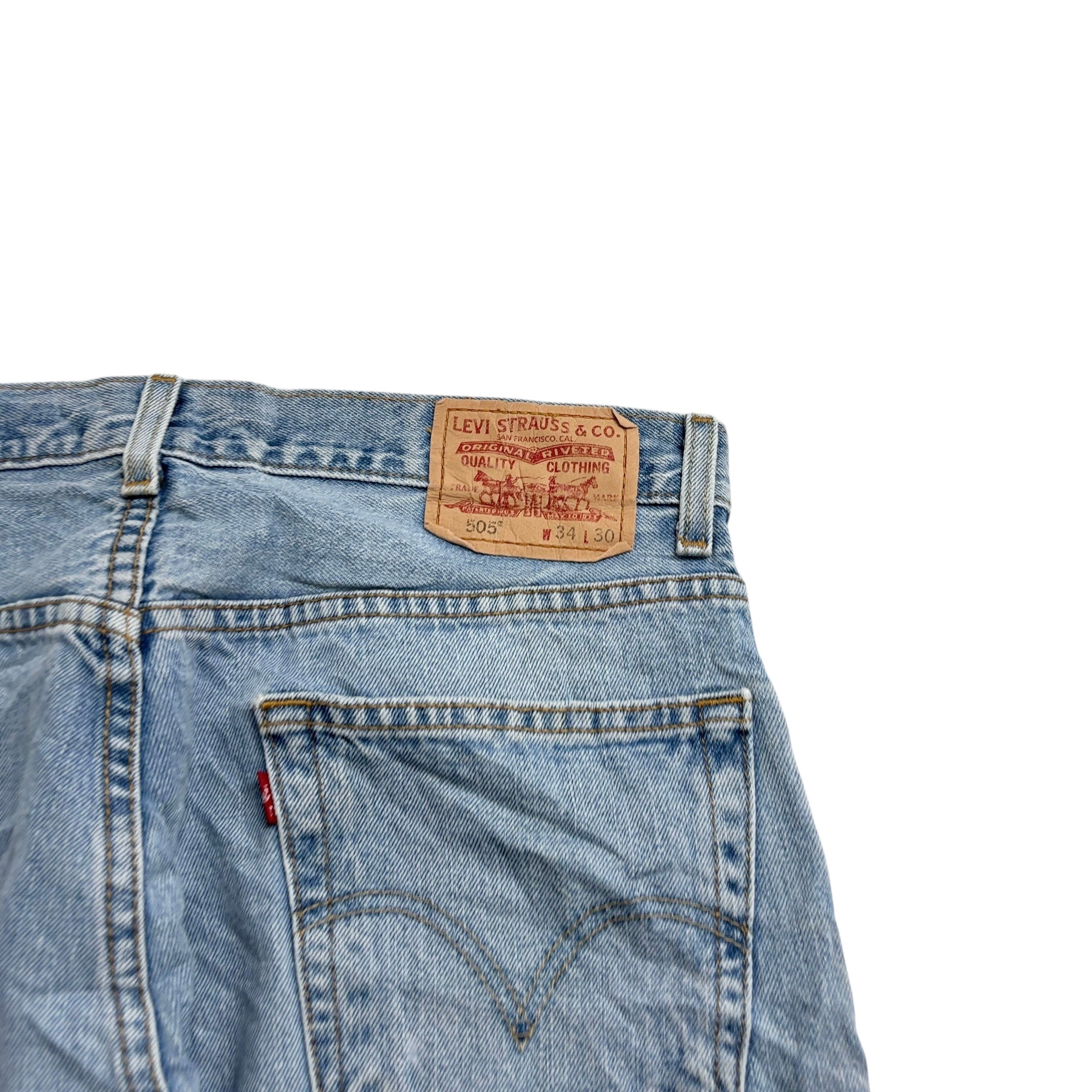 Levis 505 Jeans W33 L30 Mens Light Blue Regular Straight Fit Vintage Denim (E)