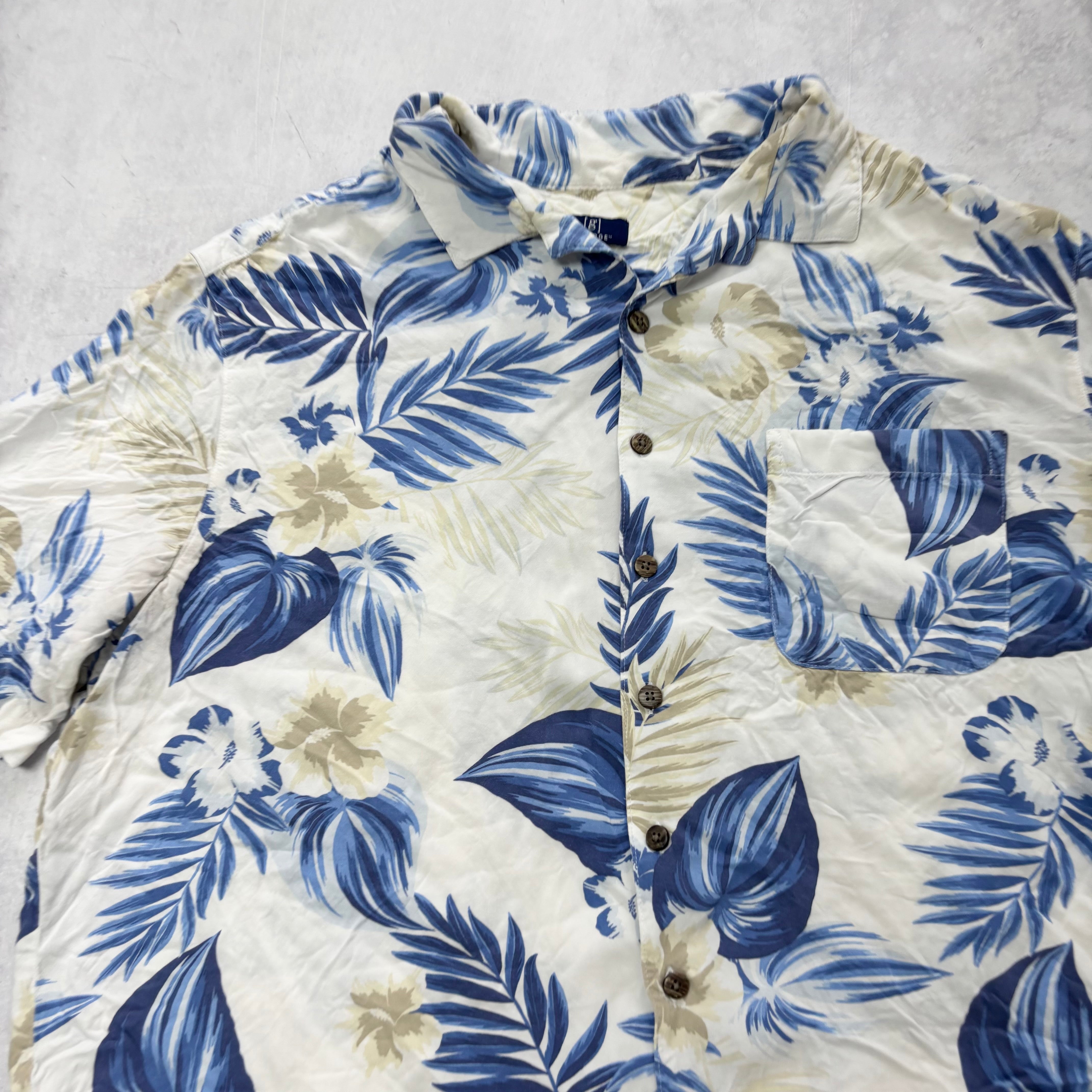 Hawaiian Shirt Mens XXL White Floral Aloha Short Sleeve Rayon (E)